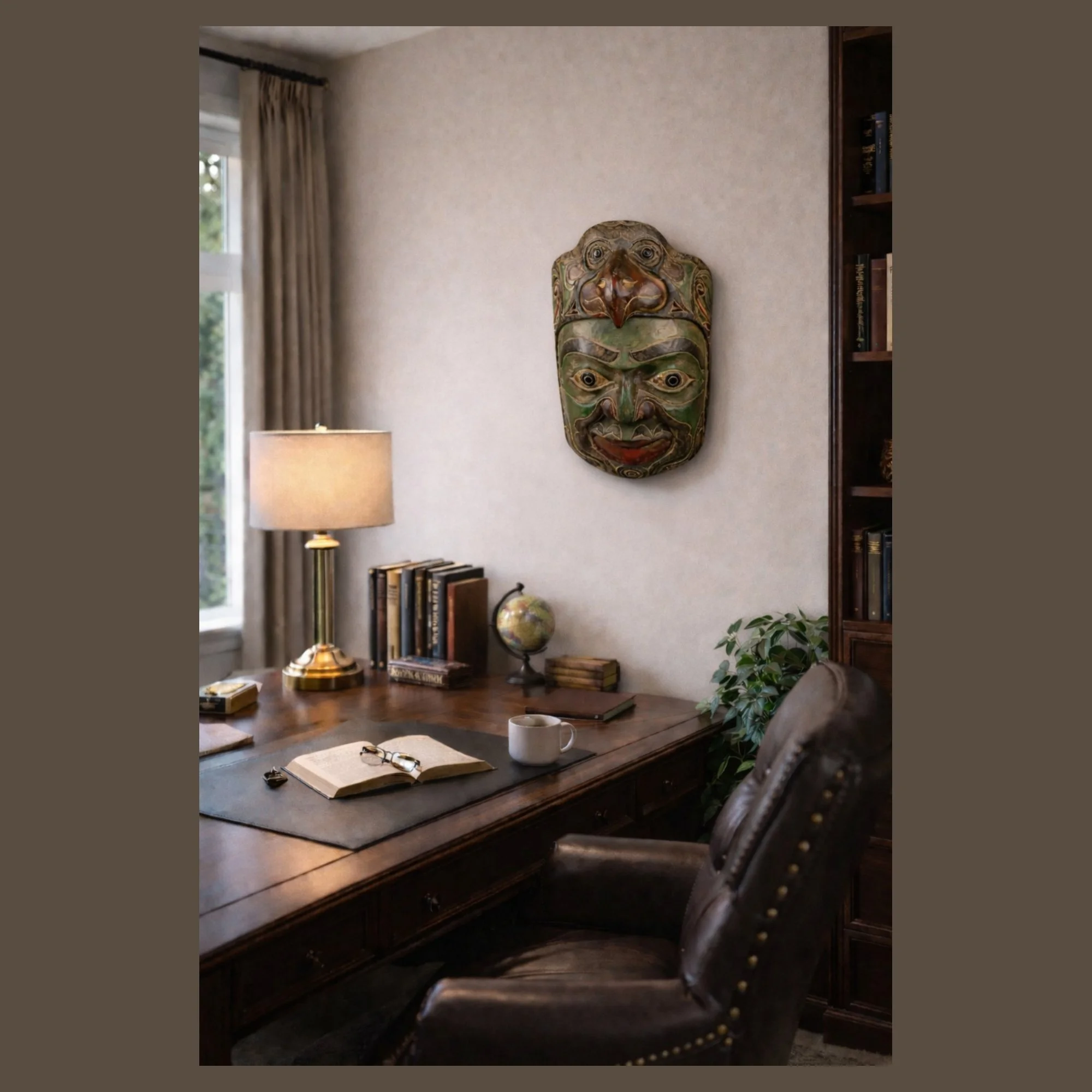 Indigenous mask above study desk in home office-primpingyourhome-2000 x 2000.jpg