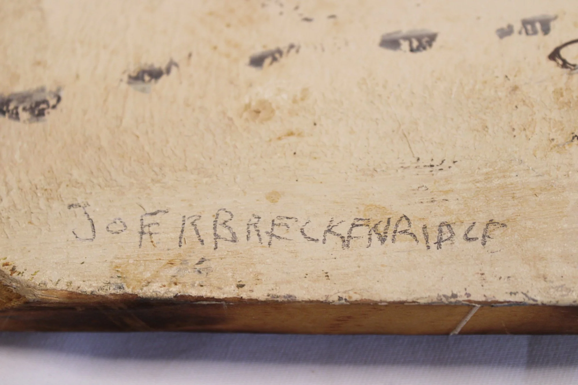 Original Joe R Breckenridge Painting on Wood Plank 1960s Lost Pack Horse-front view-closeup signed-2000 x 1333.JPG