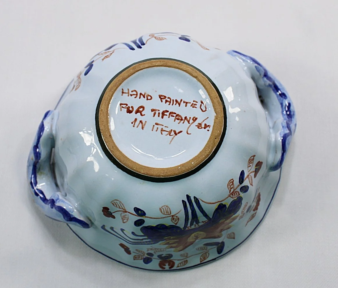 Italian Hand Painted Majolica Bowl Made for Tiffany and Company- upside down-1161 x 991.JPG