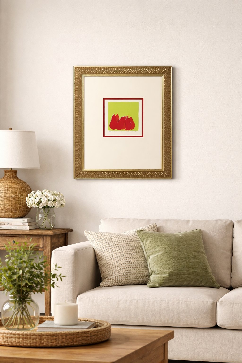 candace-primack-pink-pears-framed-livingroom -wall