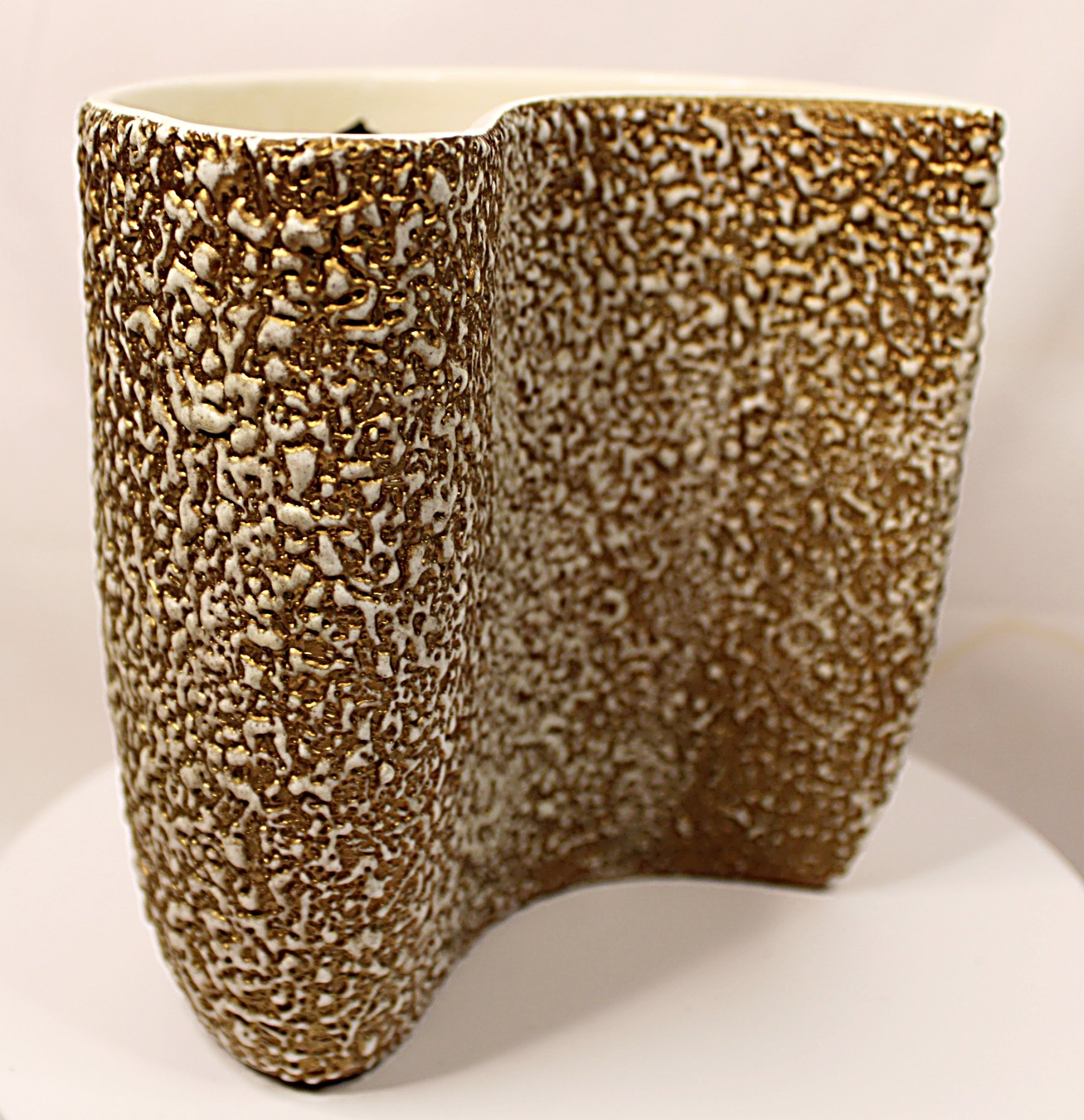 MCM Rocky Mountain Pottery Vase Gilded Pebbled Lava Glaze-Back-right-View-2000 x 2066.JPG