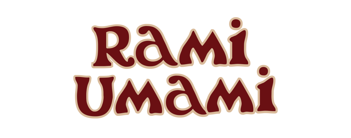 Text that reads "Rami Umami" in a stylized font with a brown and beige color scheme.