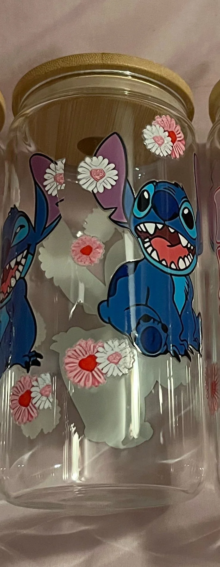 Stitch Floral Glass Cup 🌸💙