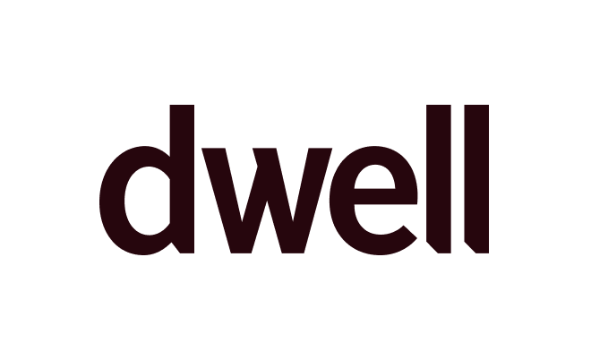 The word "dwell" in large black letters on a dark background.