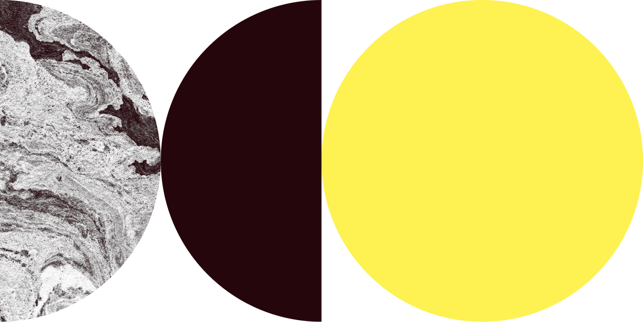 Close-up of the planet Mars, a dark red sphere, and a large yellow circle against a black background.
