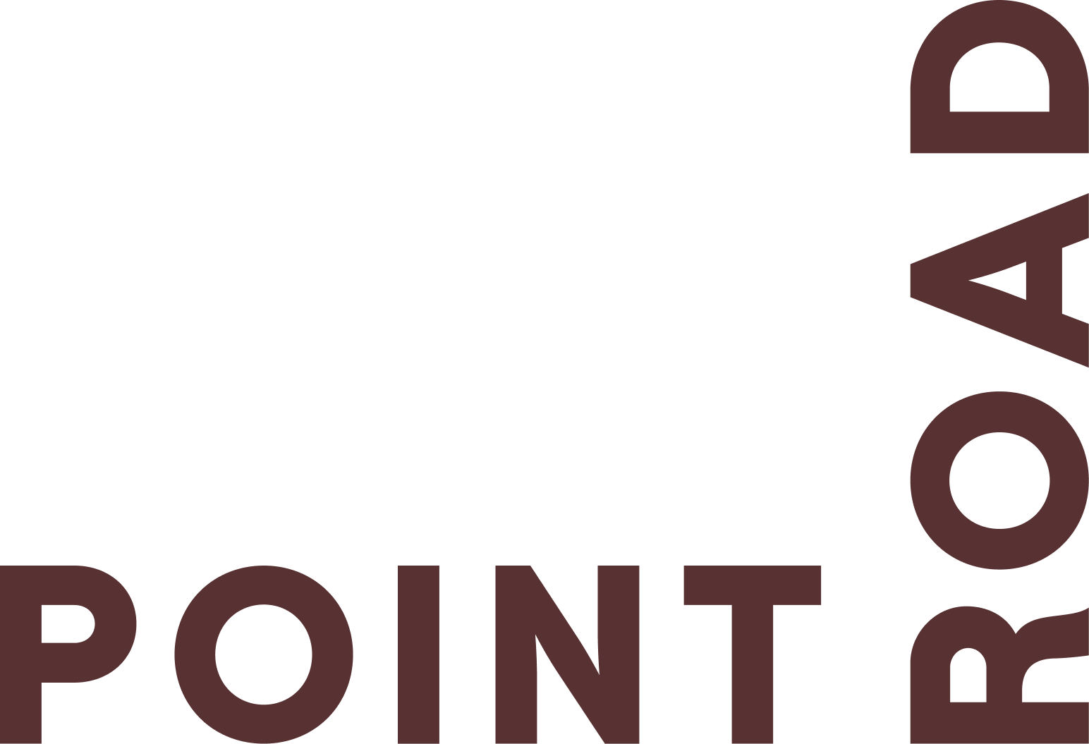 Logo with the word 'POINT' in uppercase letters, with a stylized arrow extending from the letter 'T' in dark brown.