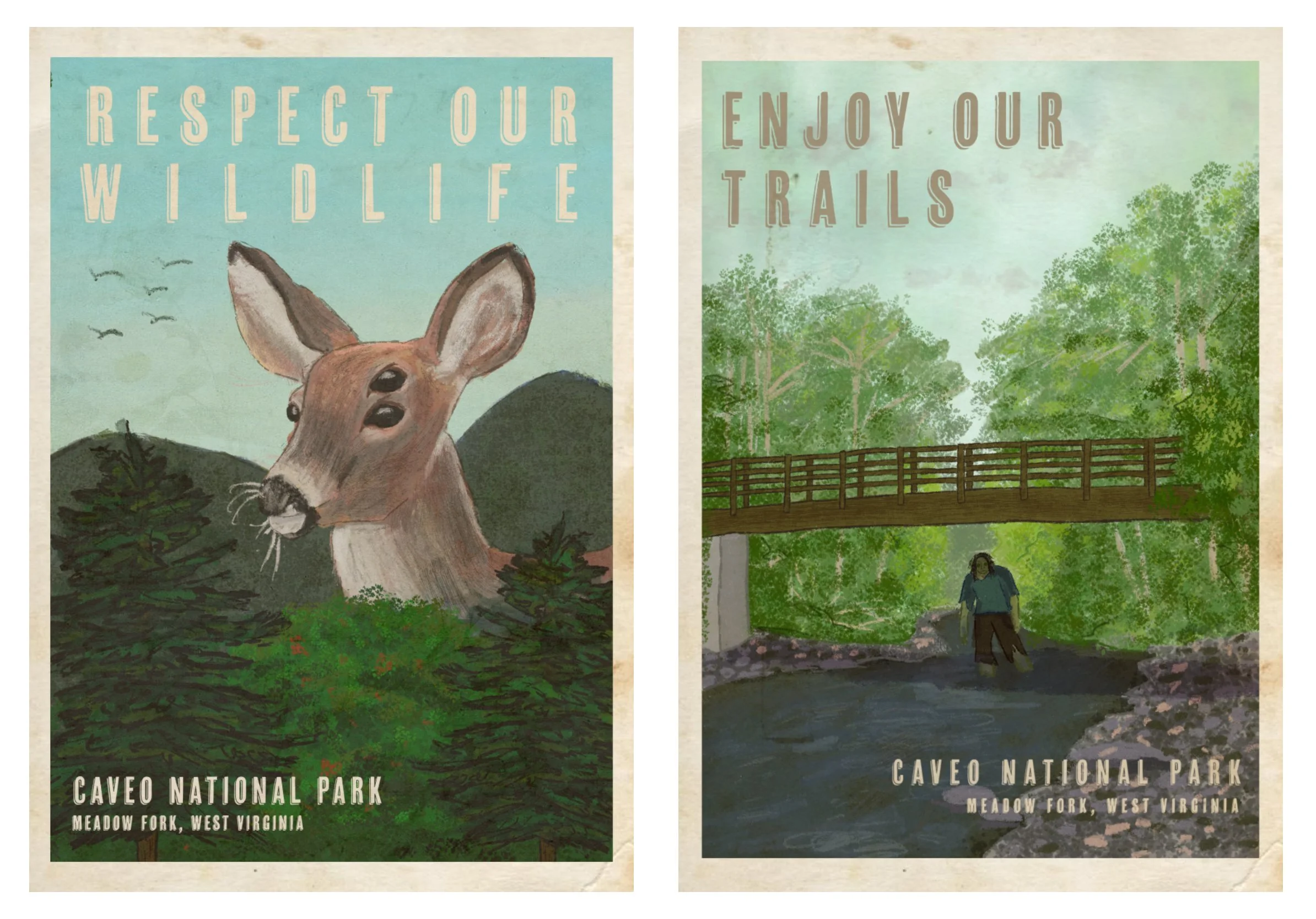 Caveo National Park posters, digital paintings, 2024