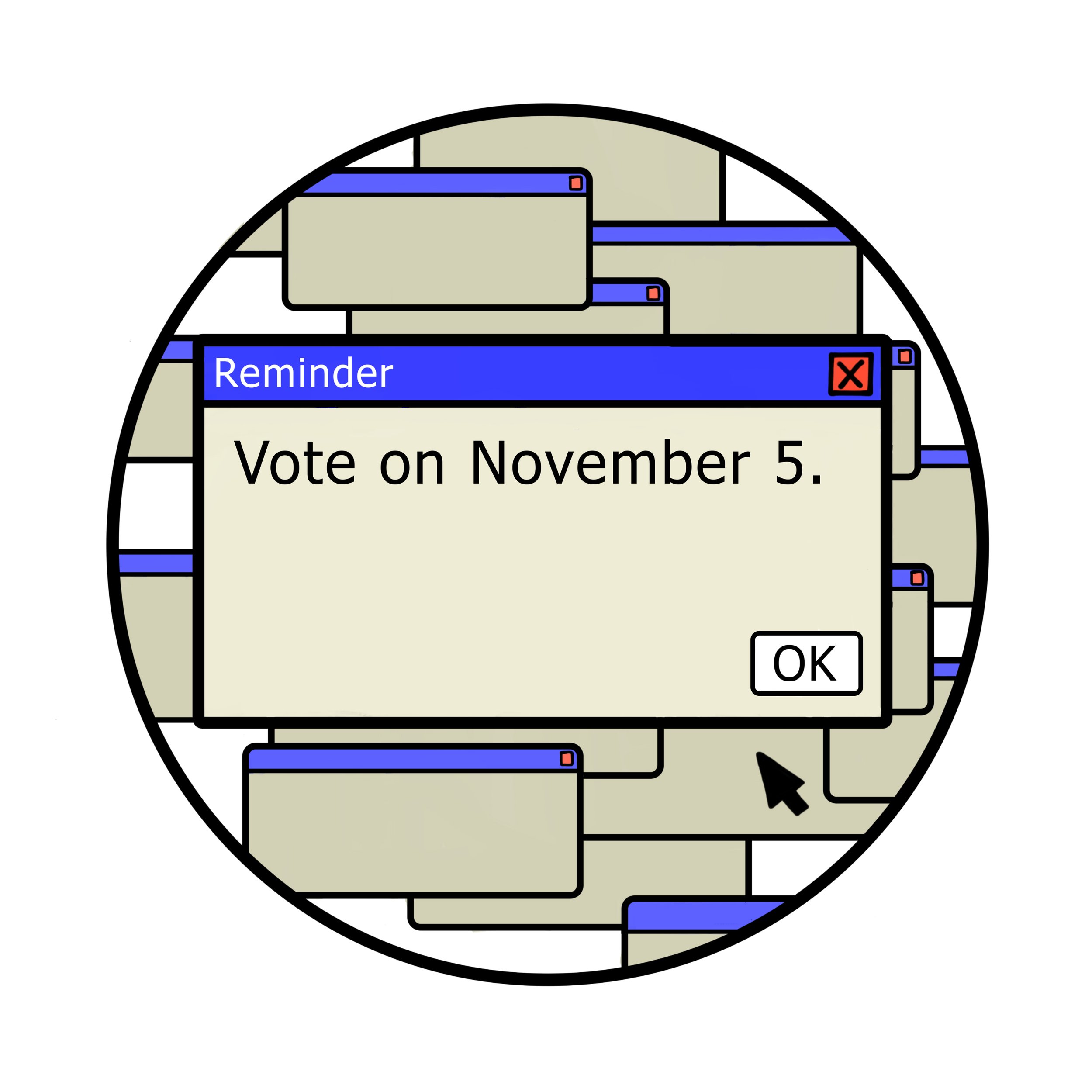Vote button design for Philadelphia Inquirer, digital painting and Photoshop, 2024
