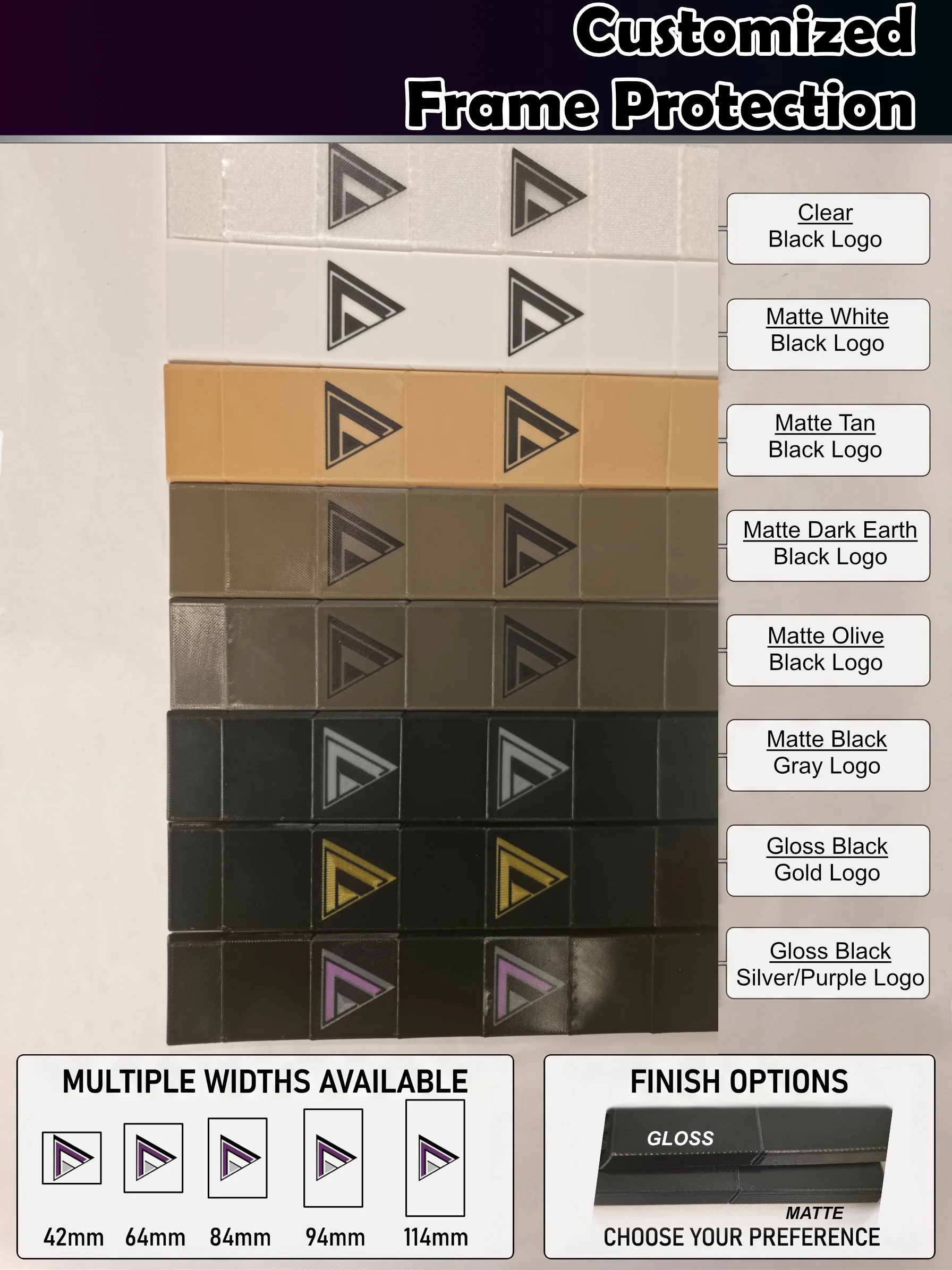Showing off the launch colors line up for the Blade Guard Katana by Aether Labs MTB. We will be launching with 64mm and 84mm widths available on Amazon. 

Other widths and colors will be slowly rolled out as we expand production! 

Very excited to pr