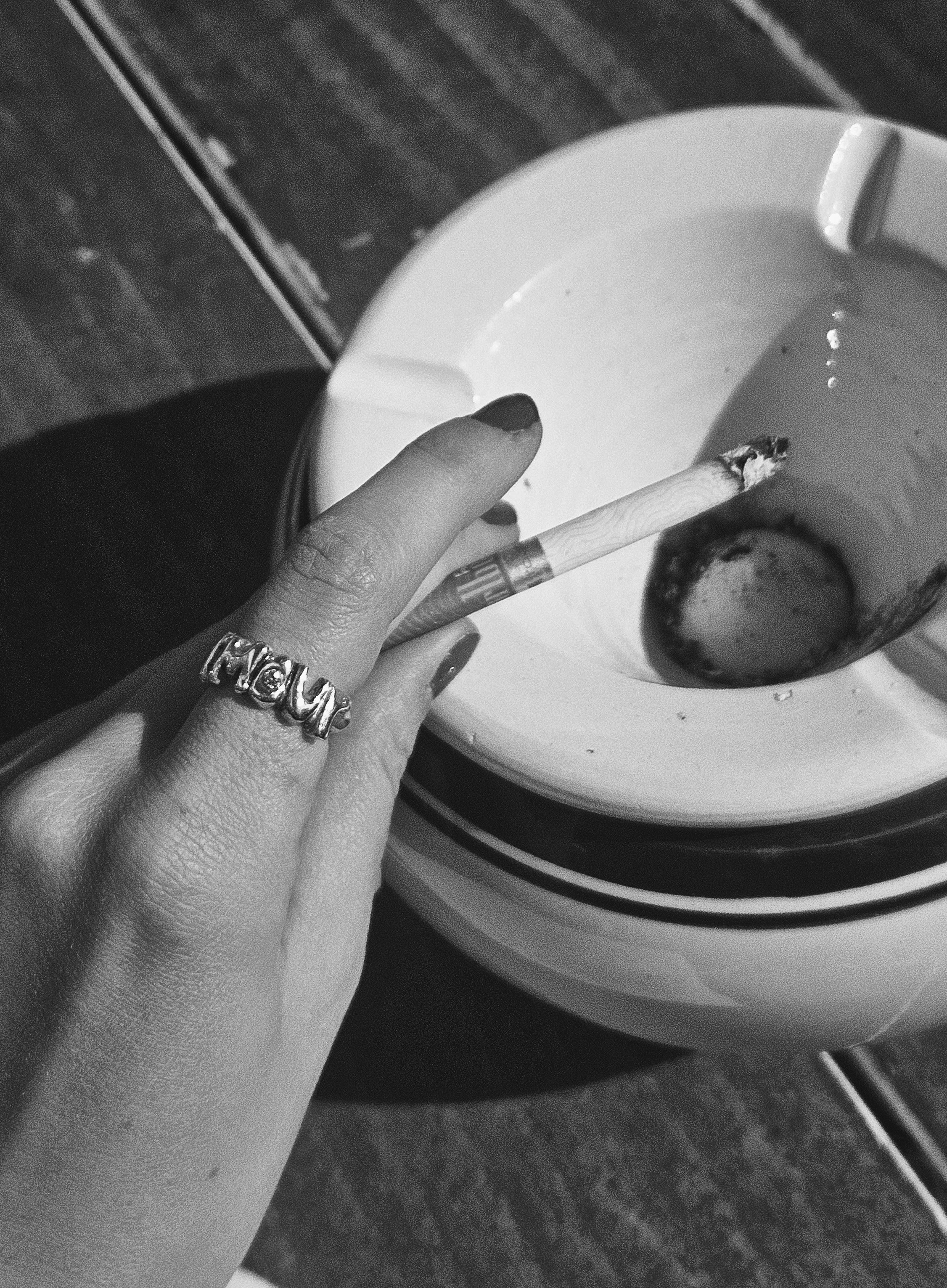 AMOUR Ring worn in sterling silver — editorial lifestyle shot, Atelier Moroti London