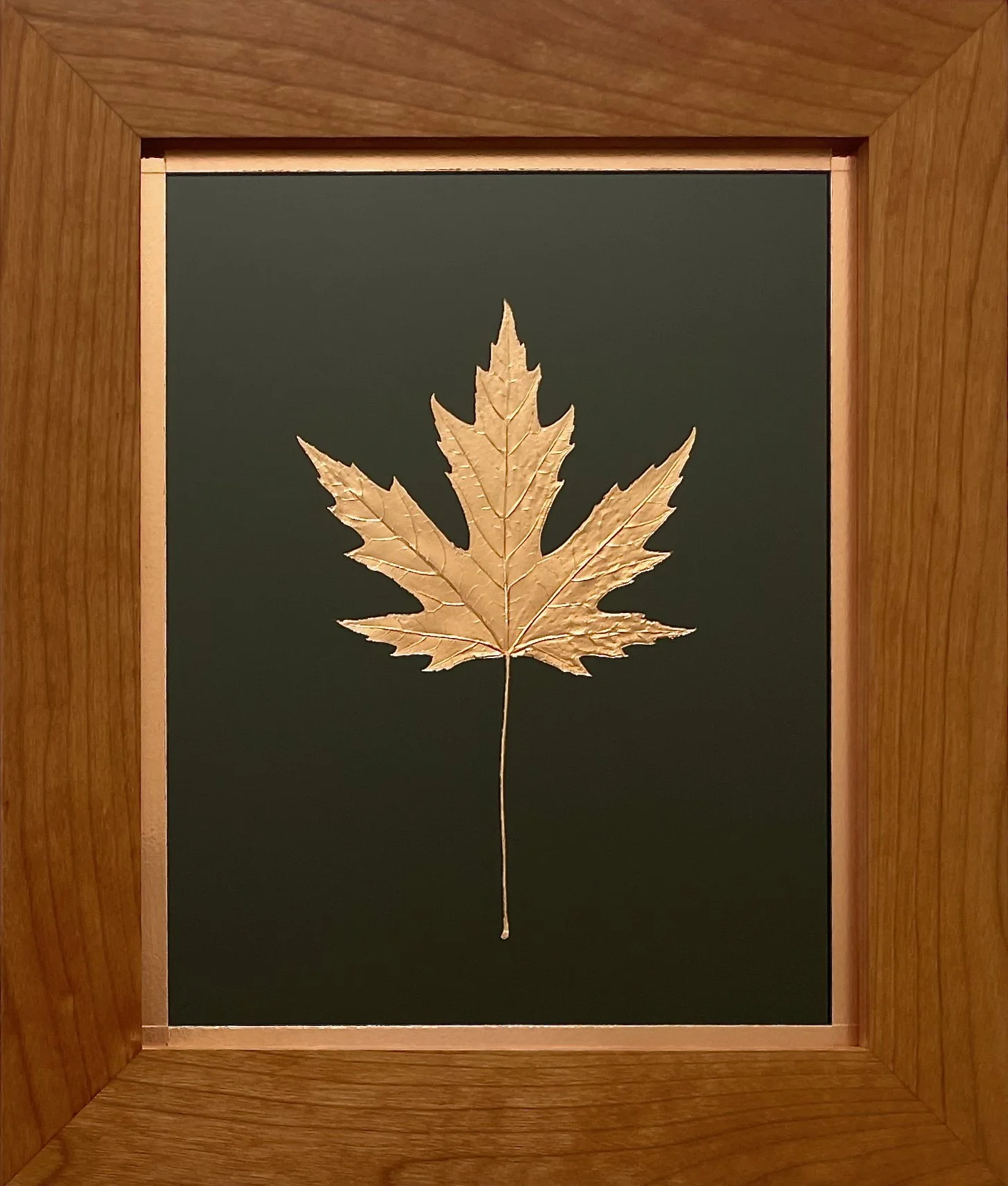 #6 Copper silver maple leaf framed in solid cherry wood.  10.5" x 12.5"   $275