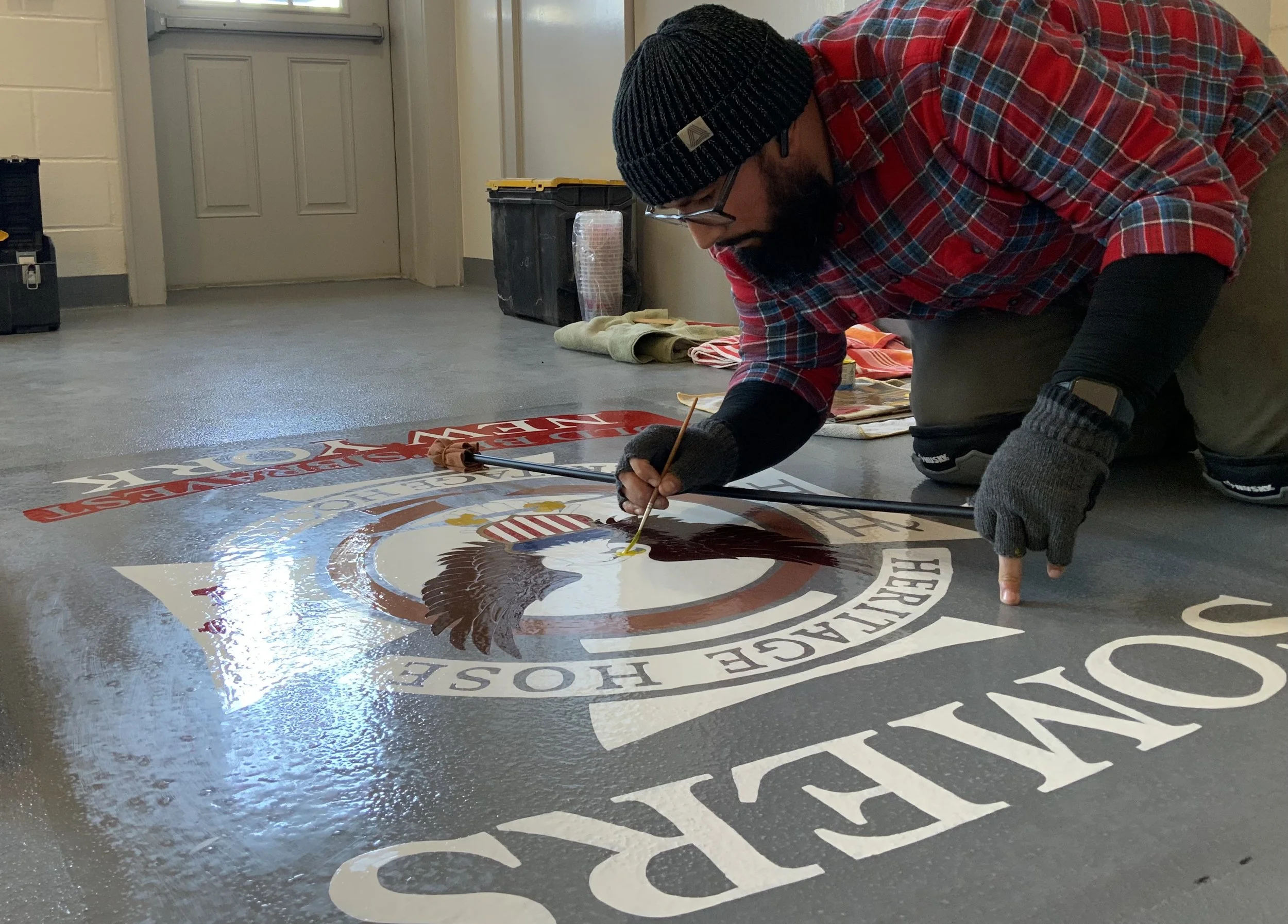 Somers Fire House crest
on Fire House floor.
Hand Painted with enamels
