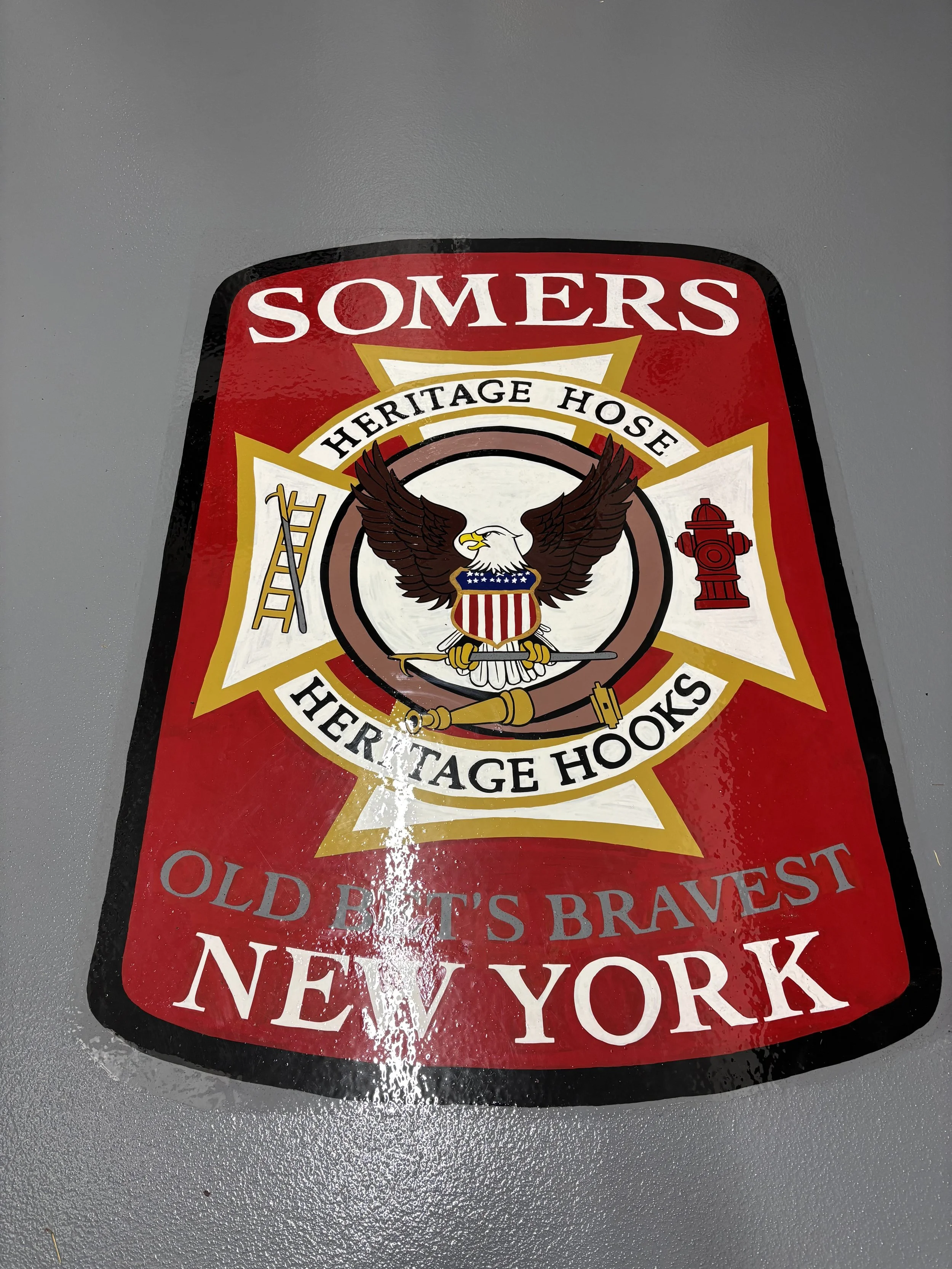 Somers Fire House crest
on Fire House floor.
Hand Painted with enamels