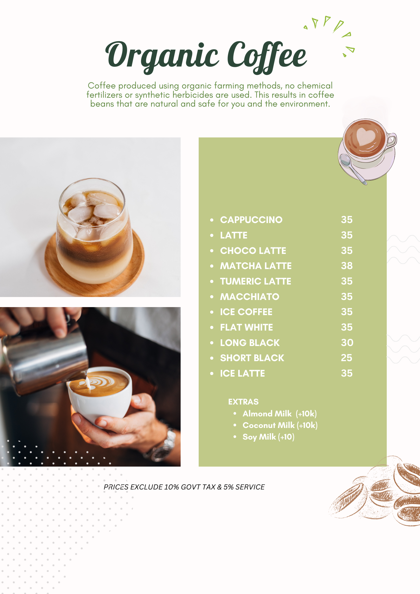 Unity Cafe Bali has great coffee in ubud.  Our organic coffee is sourced from bali for cappuccino, flat white, iced coffees, green matcha latte, chocolatte and more.