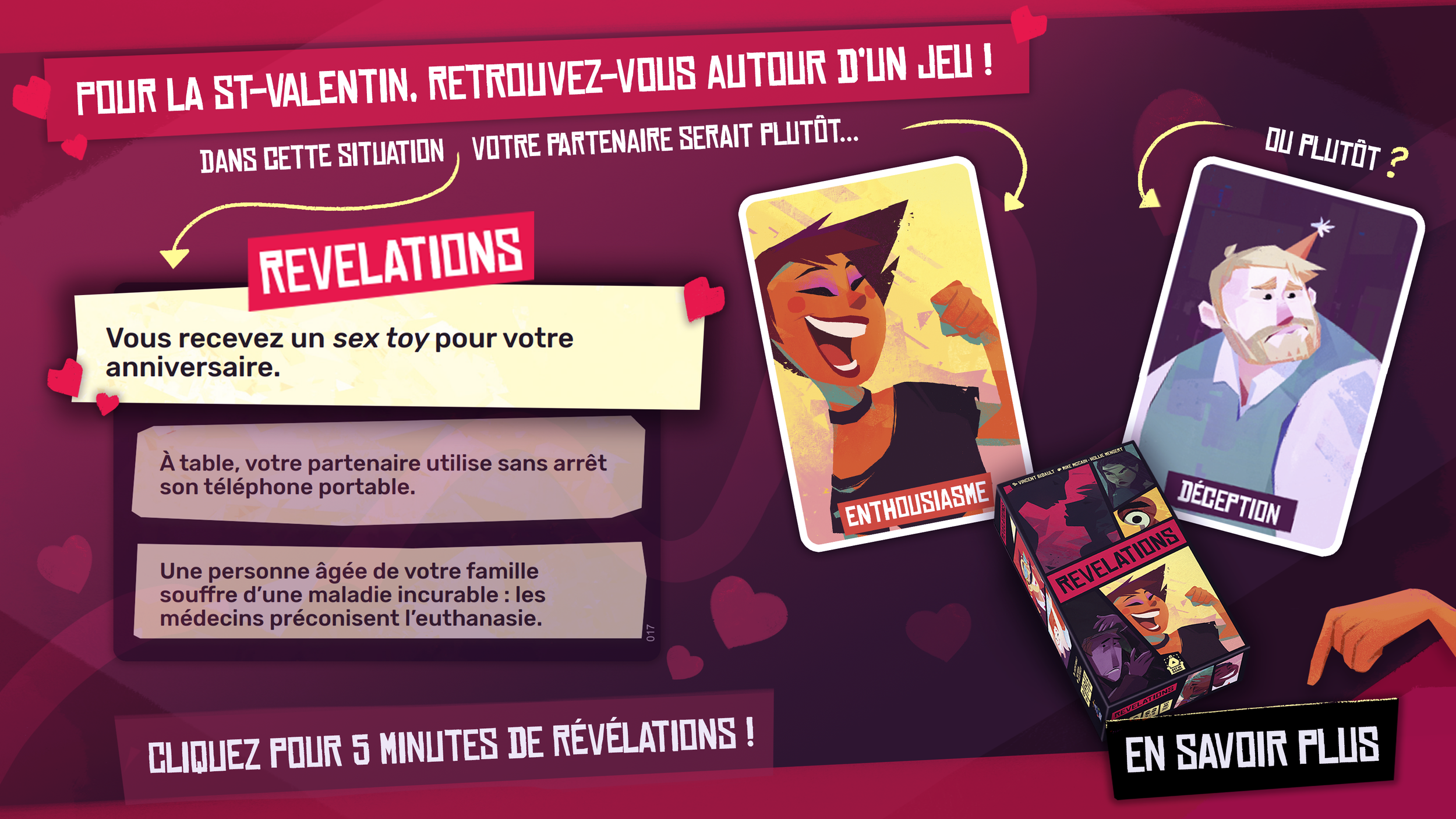 Bannière (communiqué de presse) du jeu "Révélations" pour la Saint-Valentin