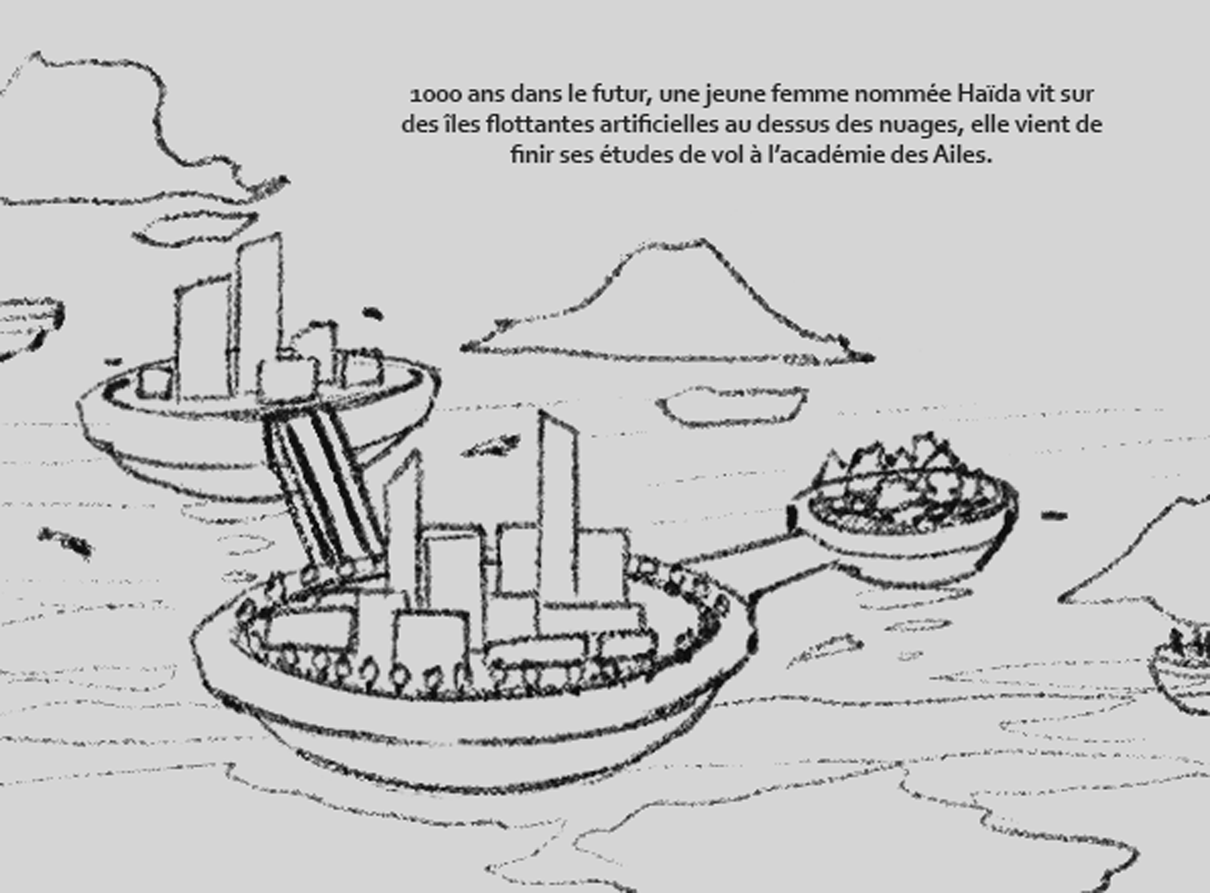 Croquis réalisé pour la planification des cases du livre d'illustration "Au-delà des nuages" par Laurent Degreve aka Neytix.