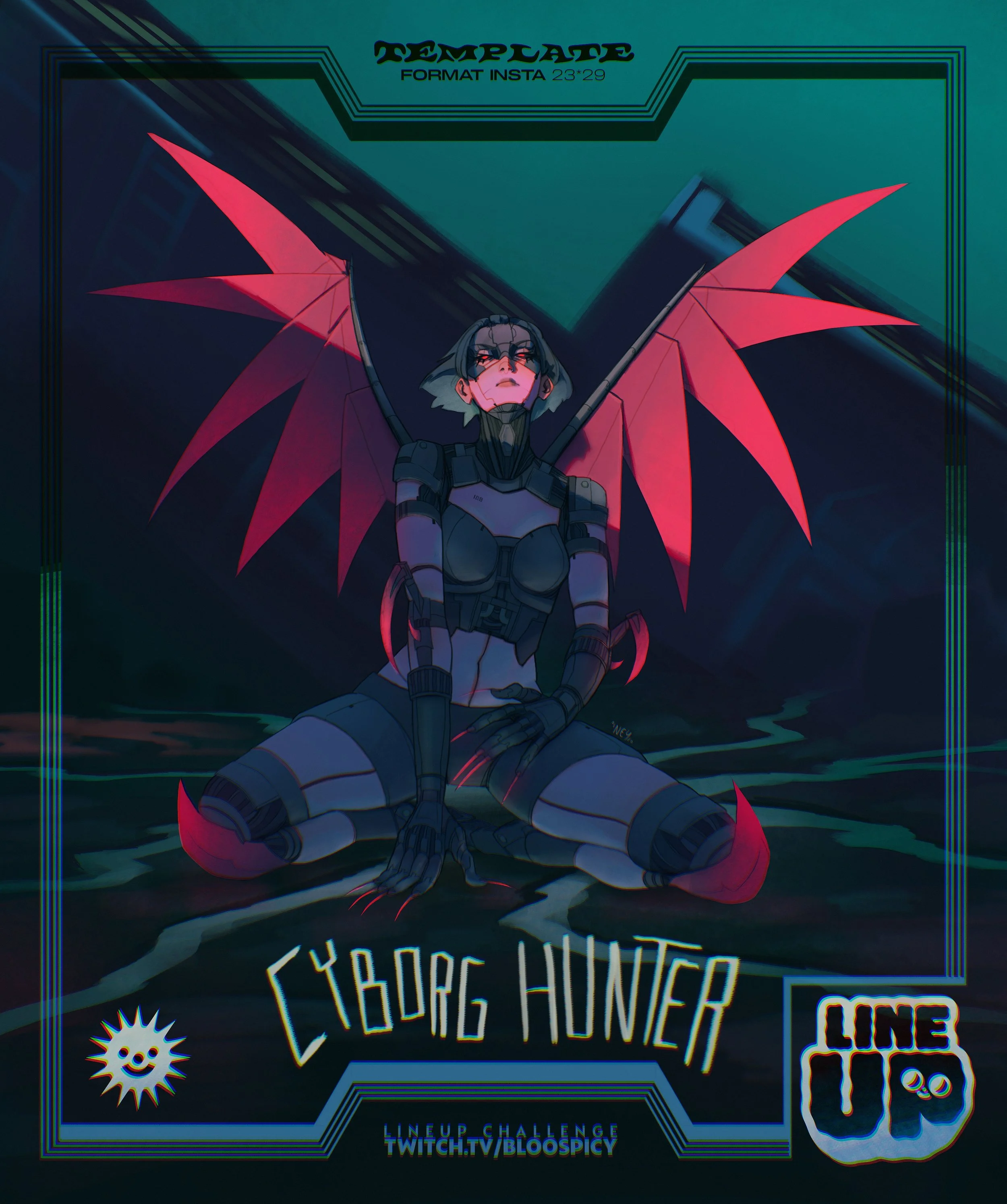 Challenge "Line-Up" organisé par l'artiste Bloospicy, le thème était "Cyborg Hunter"