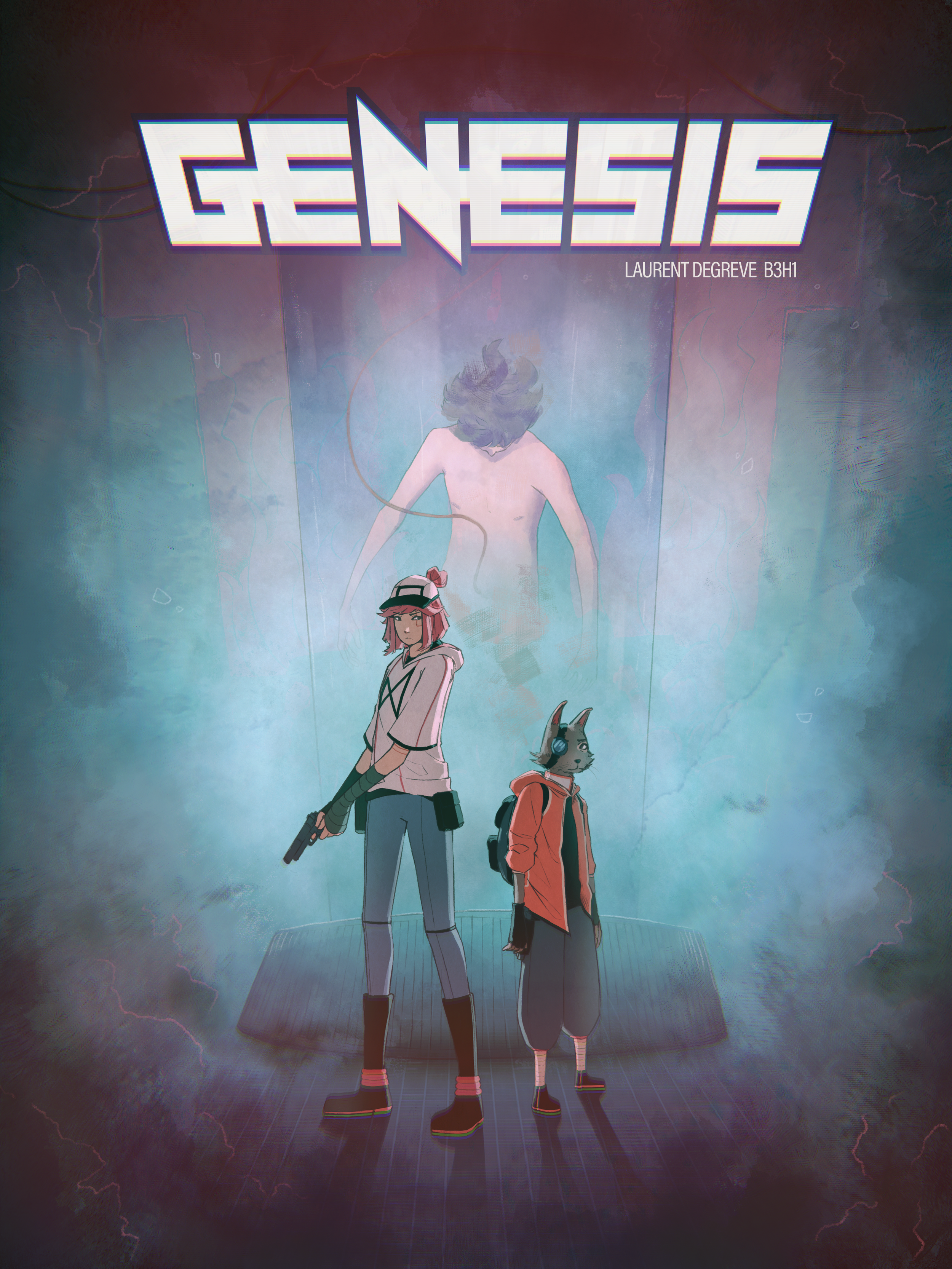Essai de couverture représentant les deux personnages principaux de la BD "Genesis" par Laurent Degreve aka Neytix.