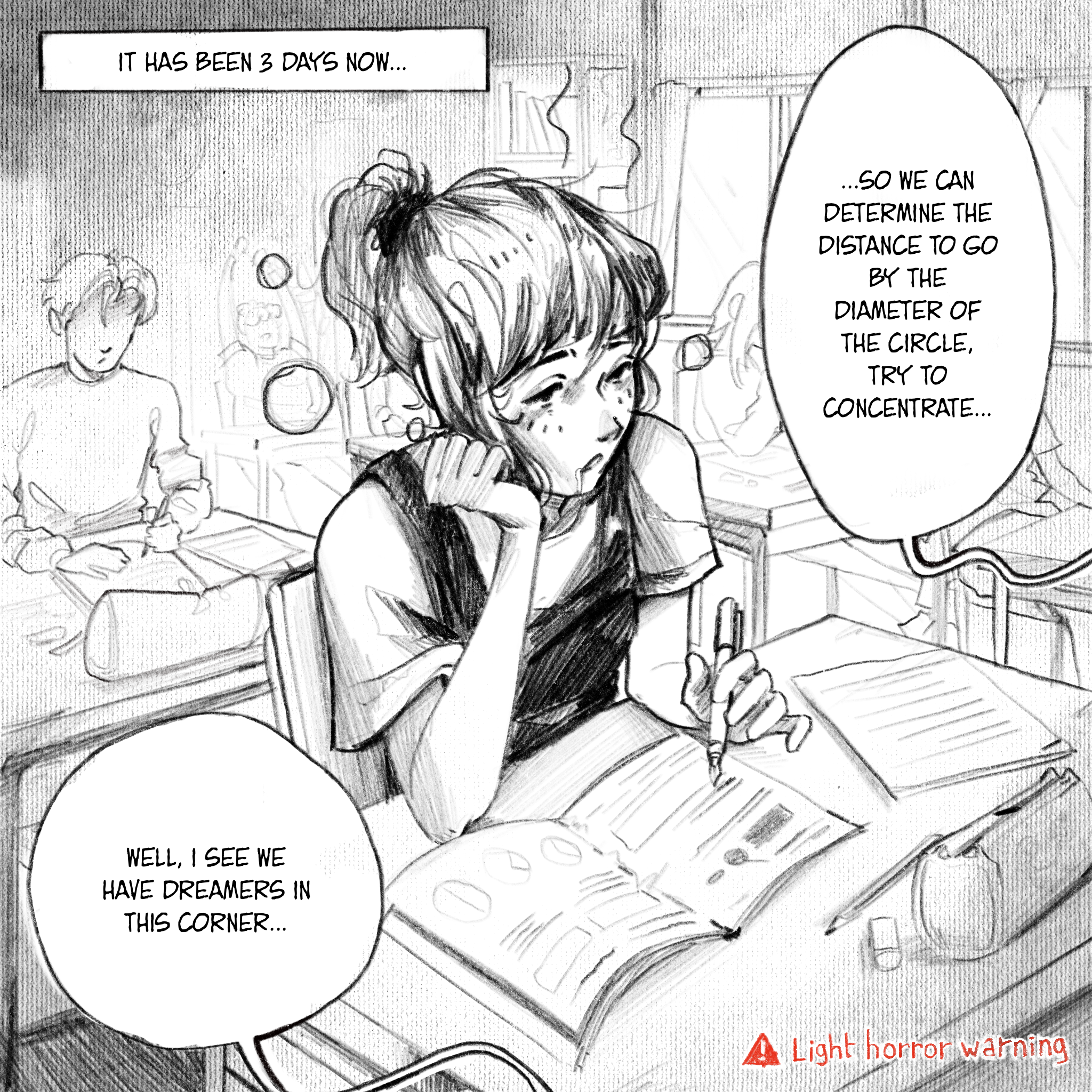 Première page de la mini-BD d'horreur réalisée pour les réseaux.