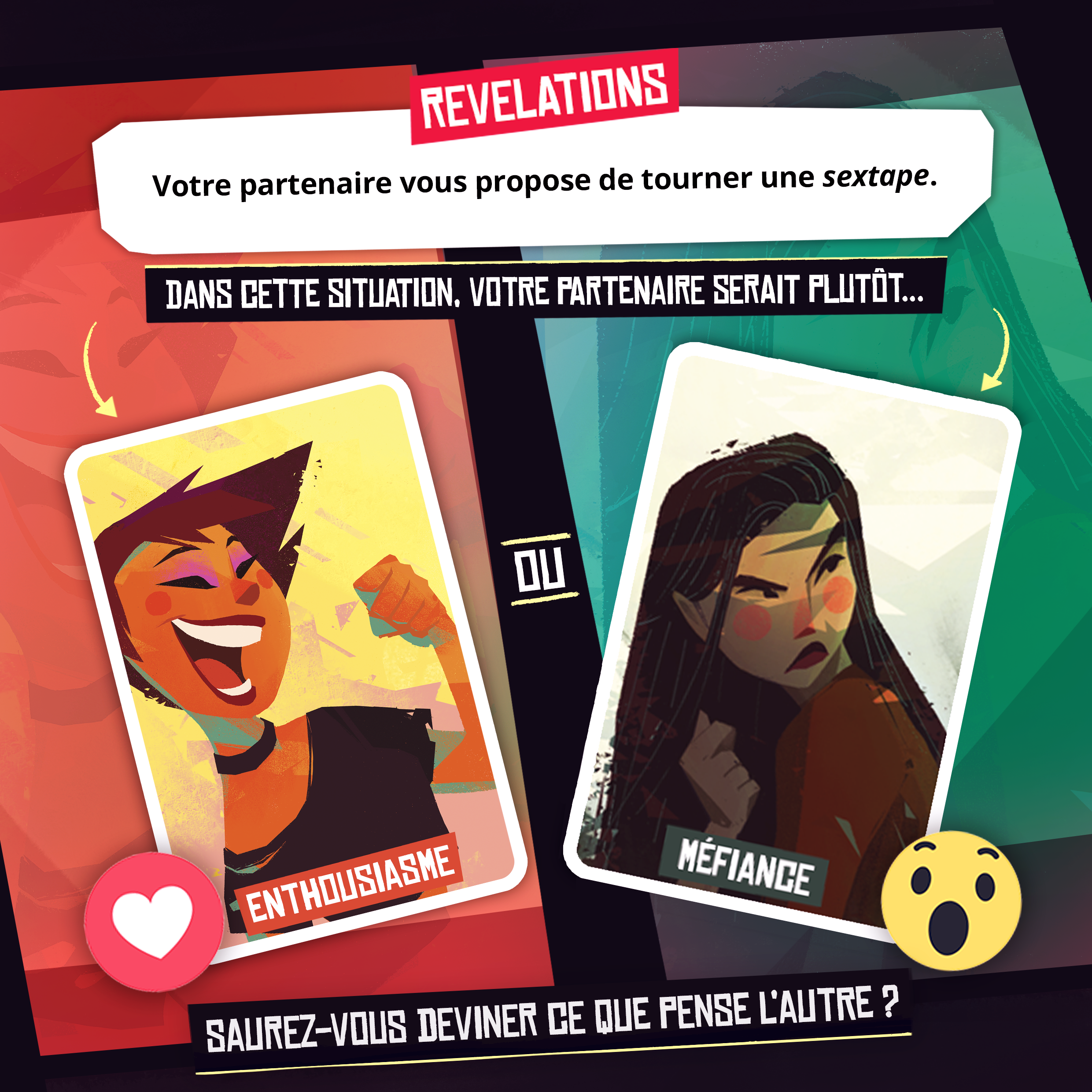 Design visuel du jeu "Révélations" destiné aux réseaux