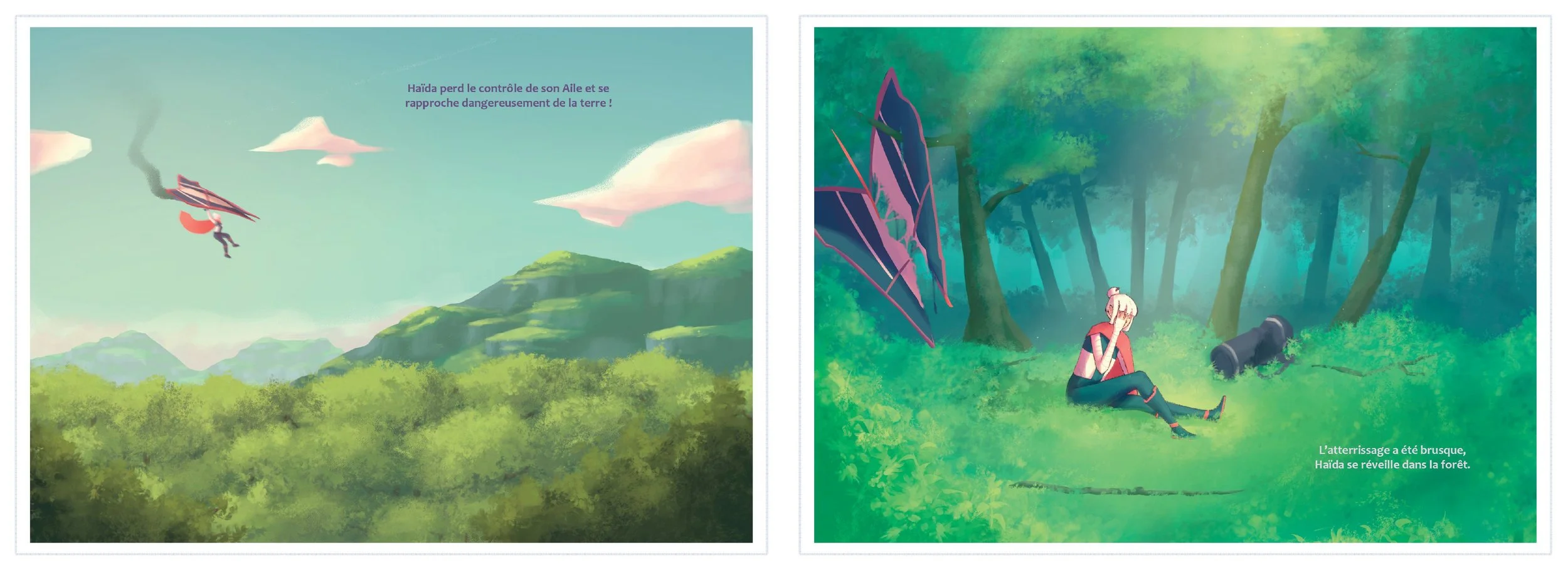Page d'illustrations provenant du livre d'illustration "Au-delà des nuages" par Laurent Degreve aka Neytix.