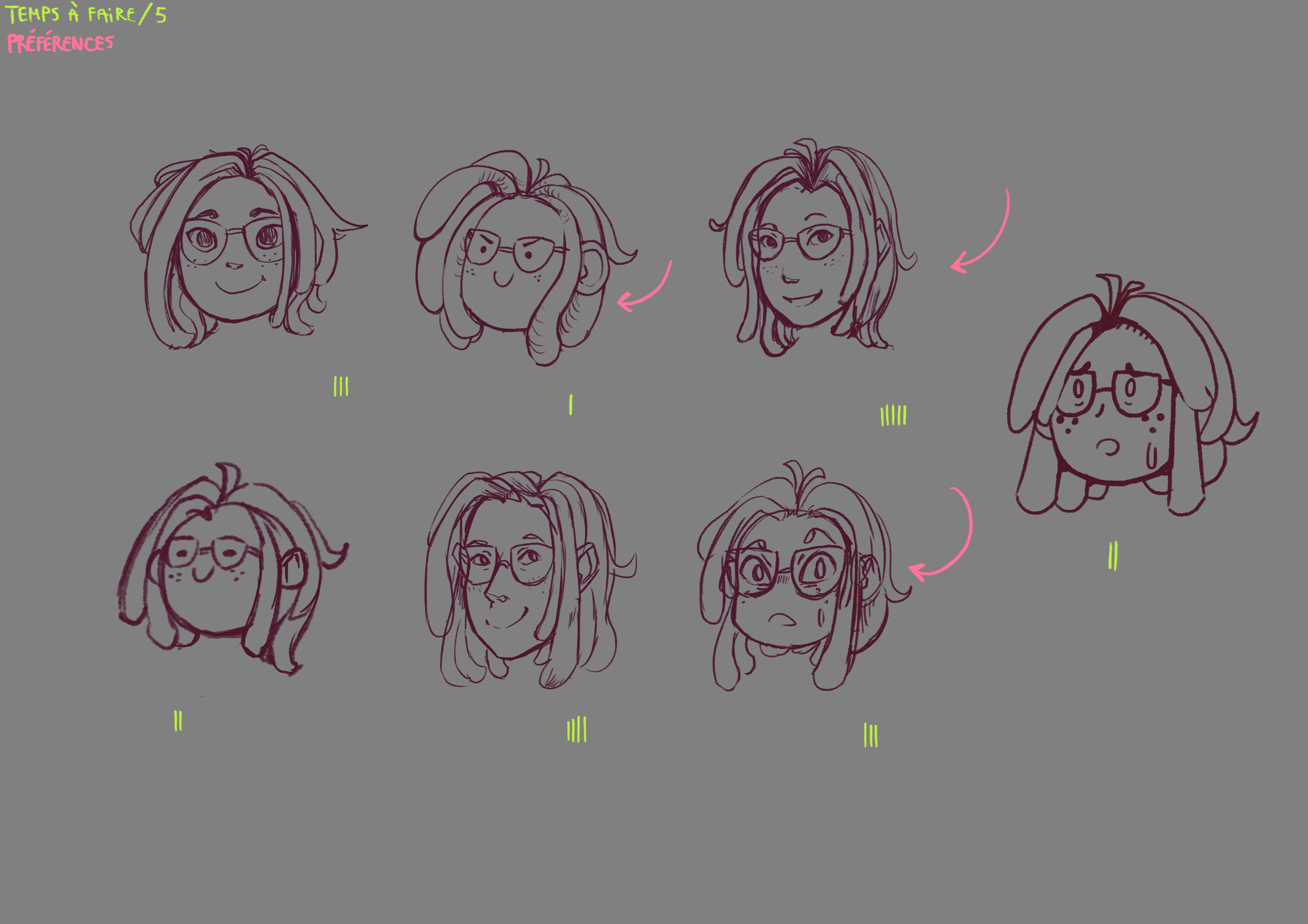 Croquis de recherche de style pour le projet BD du stage de Neytix chez Act In Games.