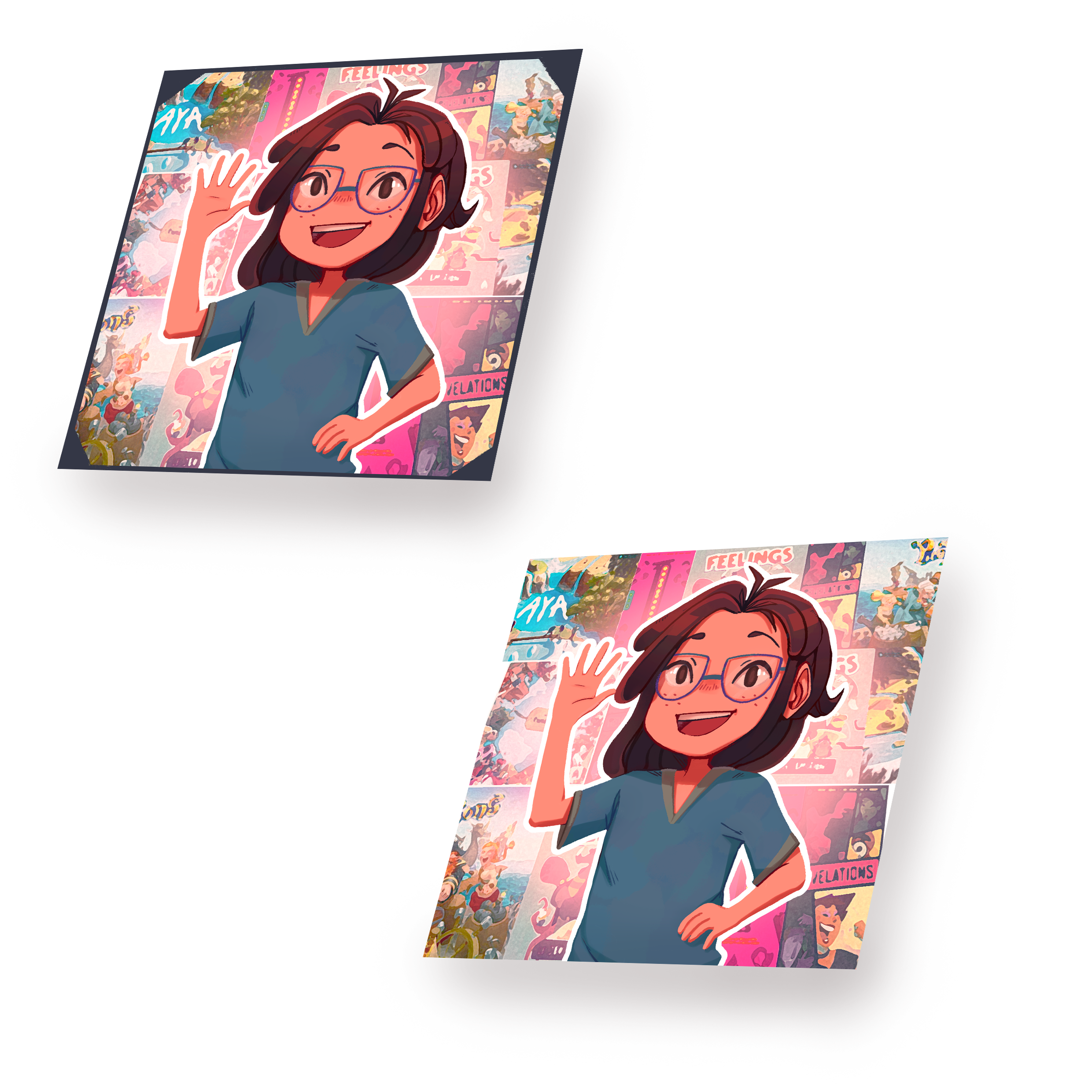 Illustrations réalisées pour la carte de visite de Sabrina en parallèle du projet BD du stage de Neytix chez Act In Games.