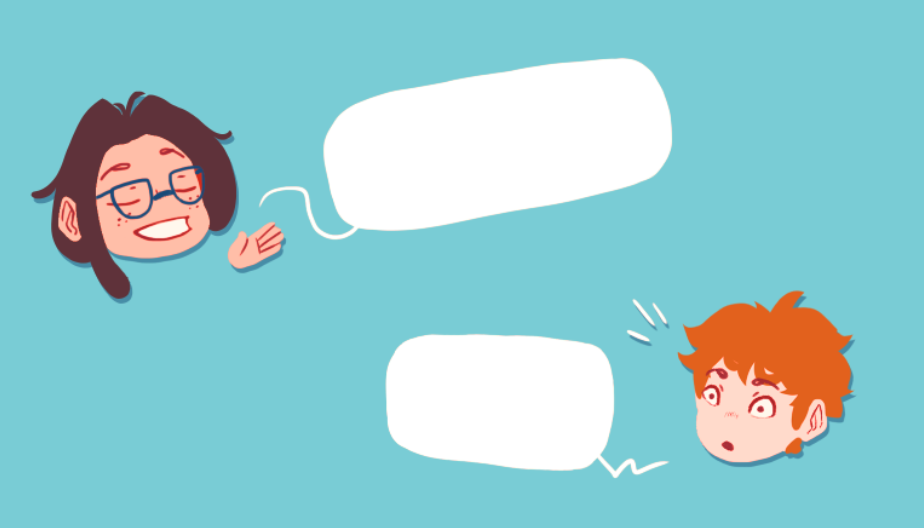 Illustration de deux personnages de bande dessinée ayant un dialogue.