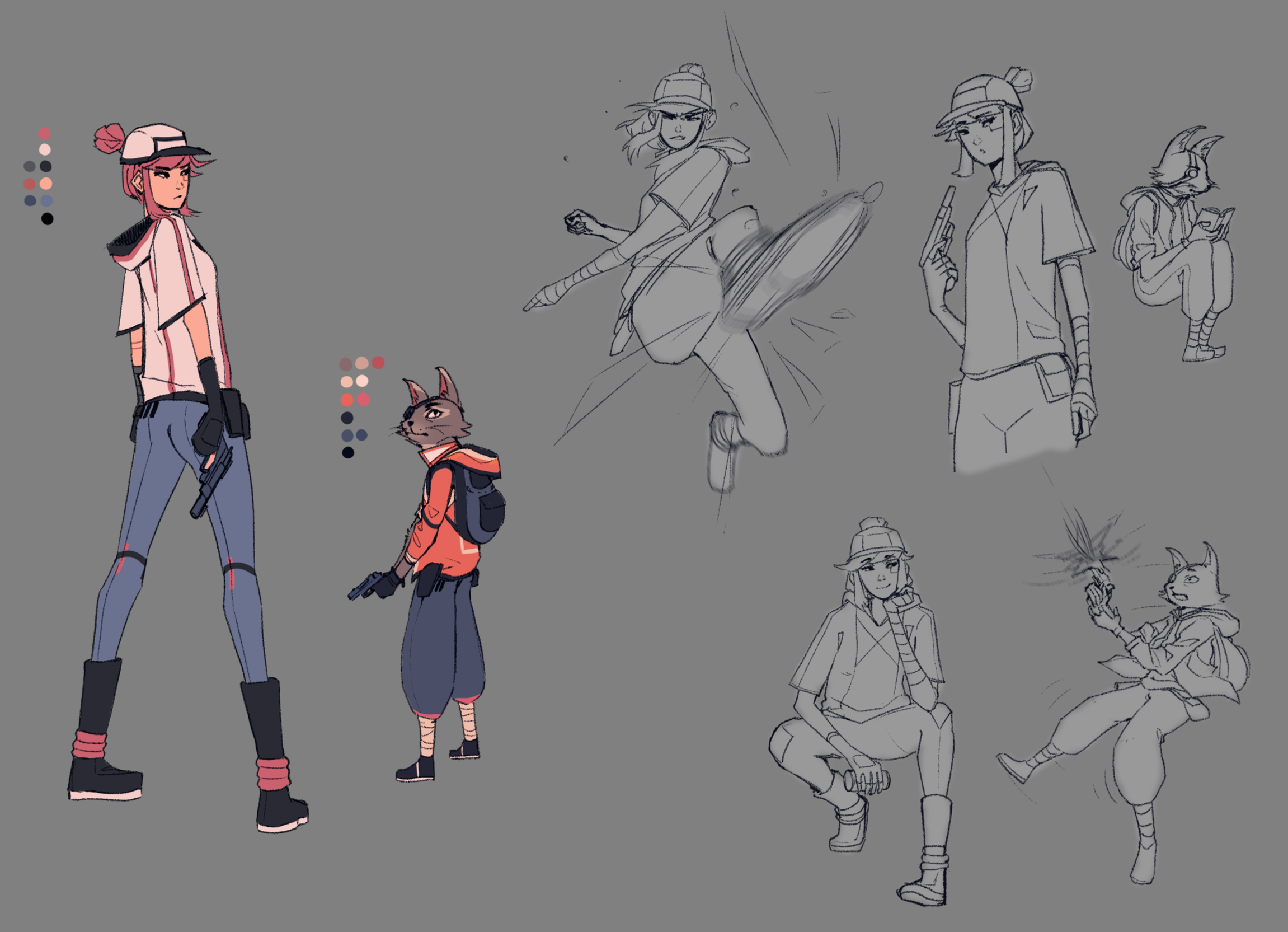 Planche de croquis de recherche des personnages de la BD "GENESIS".