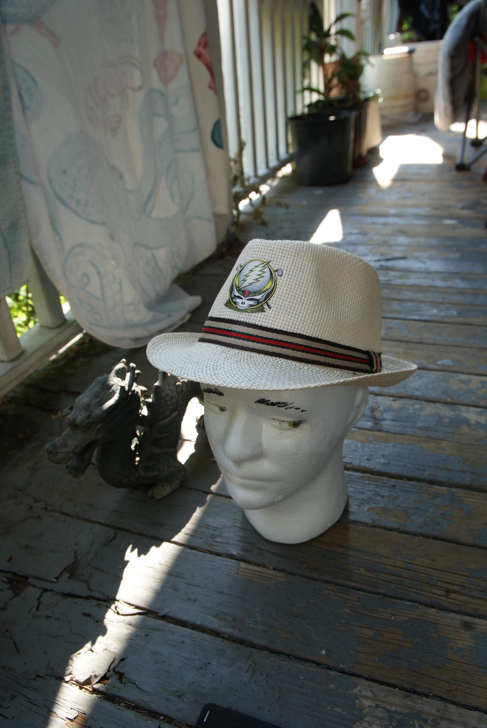 Grateful Dead Inspired Fedora Hat, Golf Stealie Straw Summer Hat, Psychedelic Deadhead Festival Golf Hat, One of One Artifact OOAK