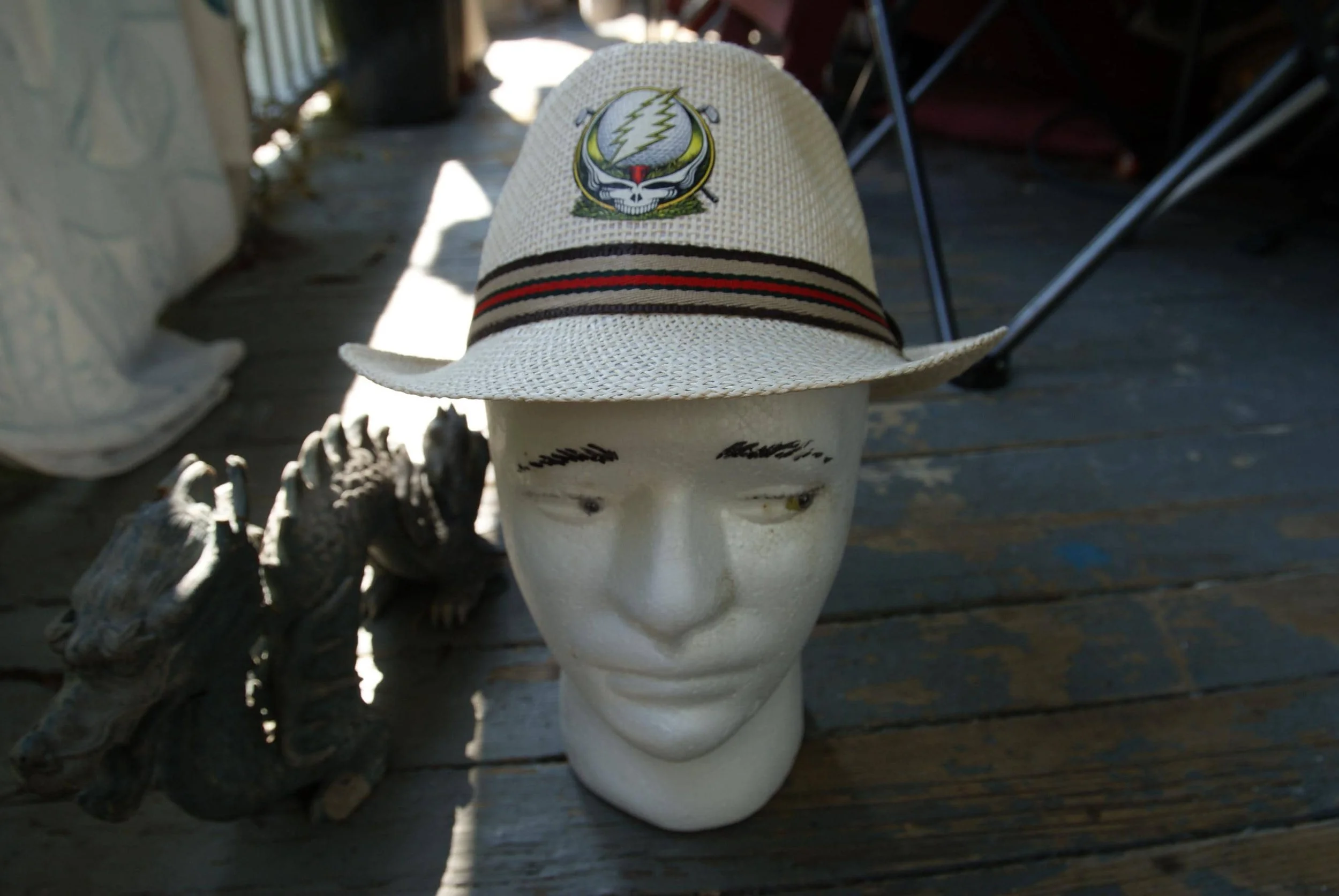 Grateful Dead Inspired Fedora Hat, Golf Stealie Straw Summer Hat, Psychedelic Deadhead Festival Golf Hat, One of One Artifact OOAK