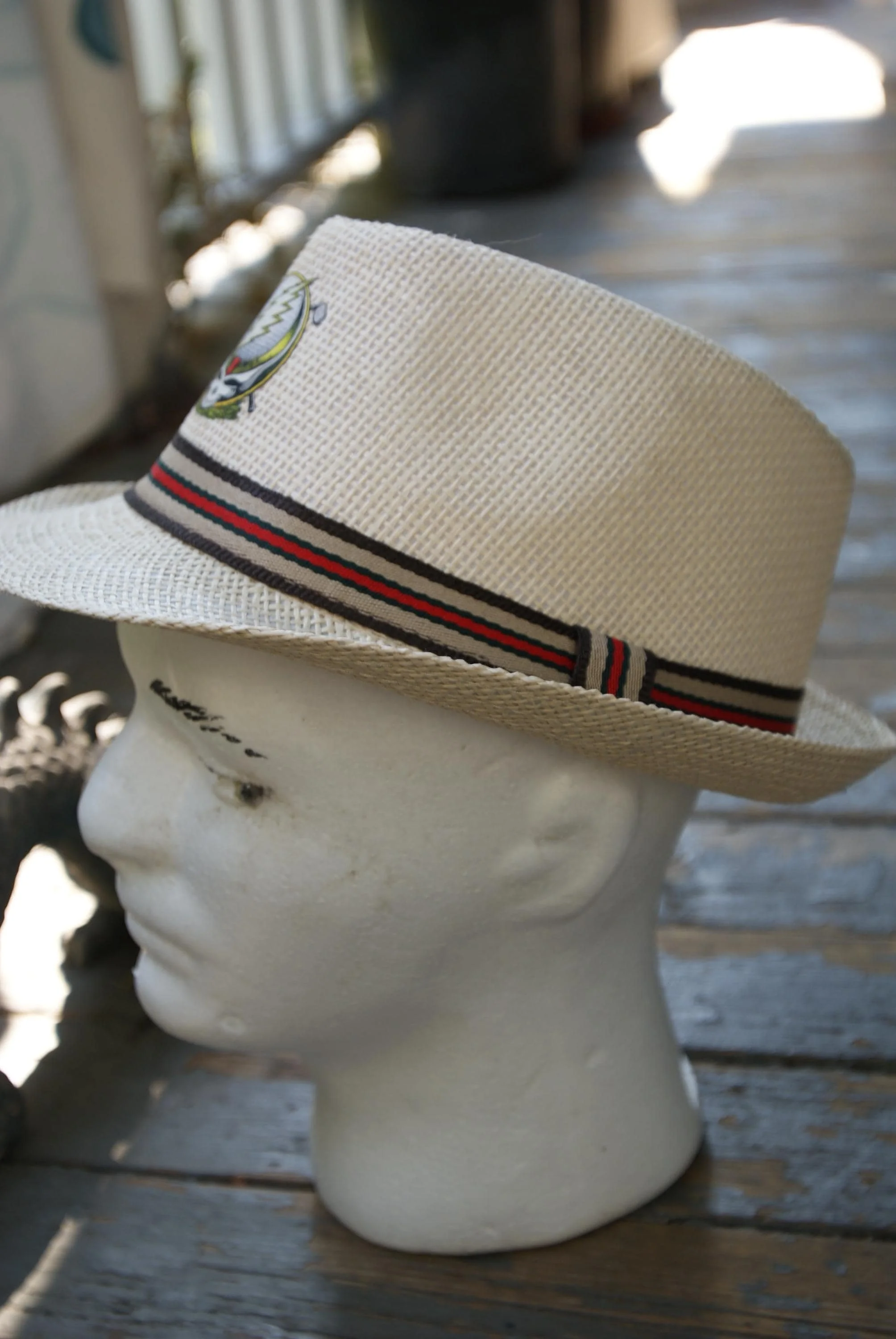 Grateful Dead Inspired Fedora Hat, Golf Stealie Straw Summer Hat, Psychedelic Deadhead Festival Golf Hat, One of One Artifact OOAK
