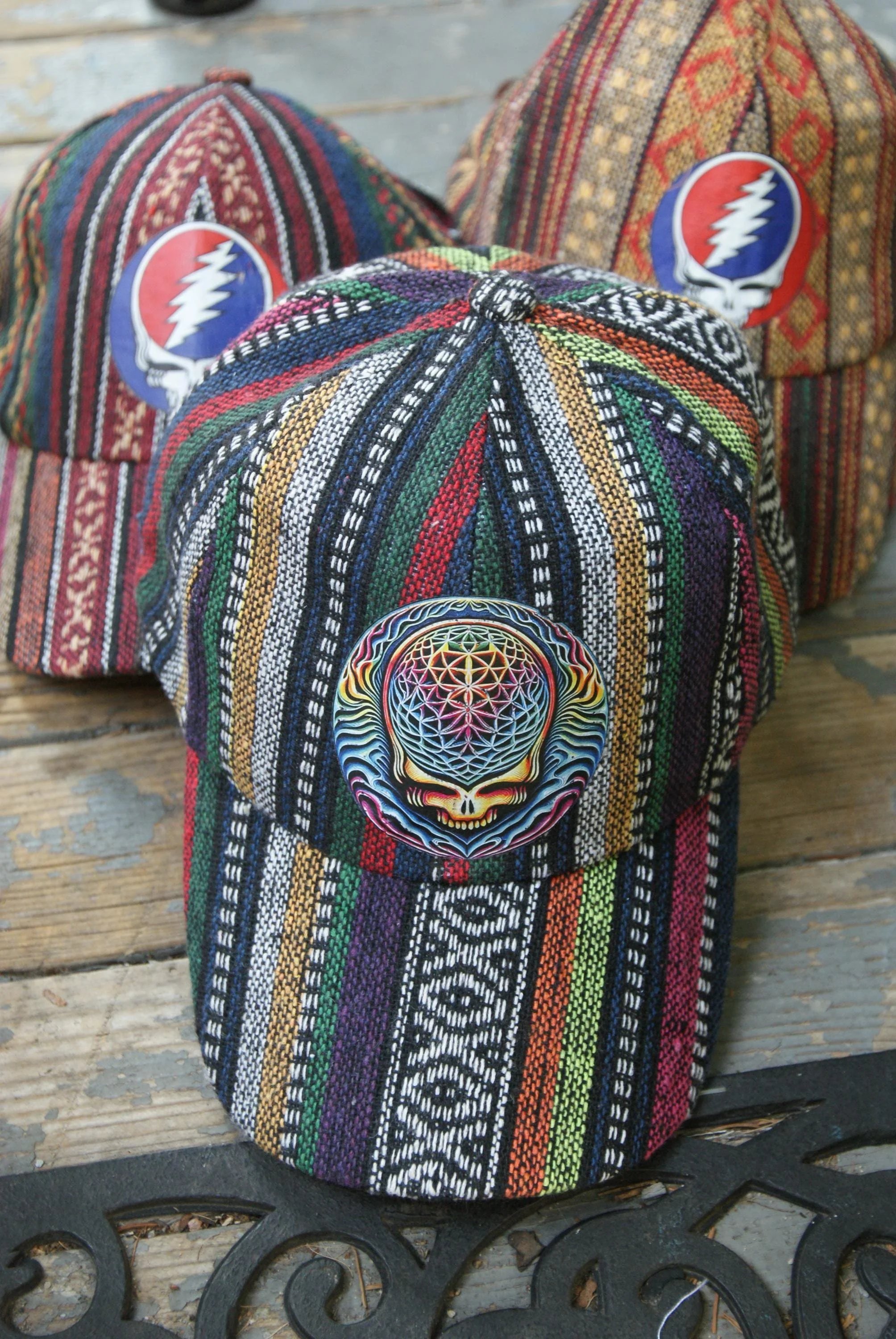 Boho Classic Cosmic Stealie Cap, Grateful Dead Inspired Psychedelic Hat, Steal Your Face Deadhead Festival Bohemian Cap