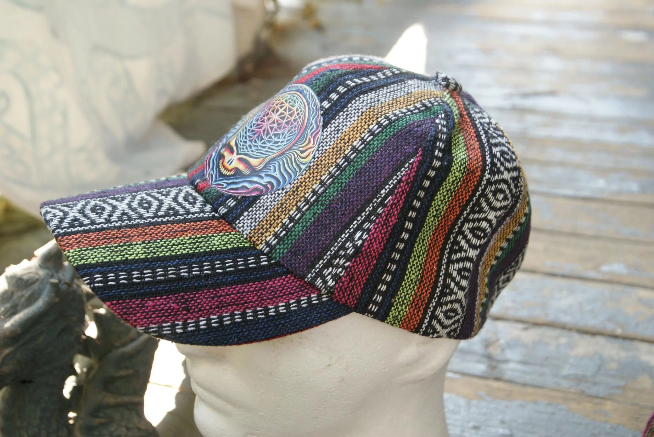 Boho Classic Cosmic Stealie Cap, Grateful Dead Inspired Psychedelic Hat, Steal Your Face Deadhead Festival Bohemian Cap