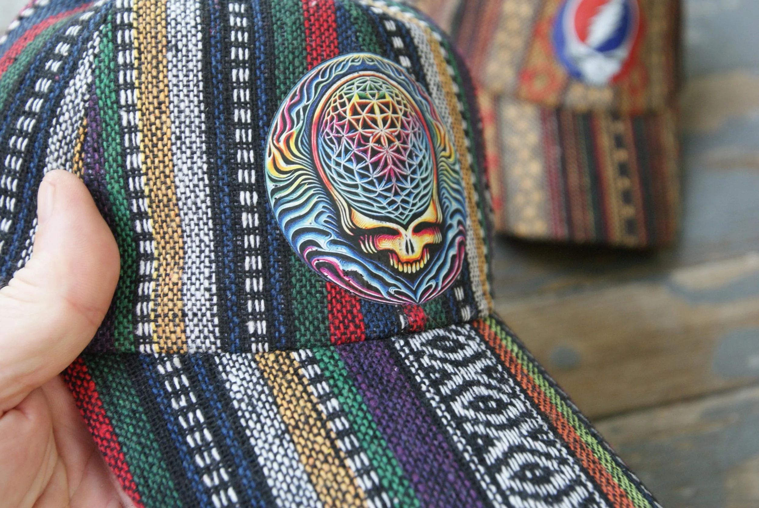 Boho Classic Cosmic Stealie Cap, Grateful Dead Inspired Psychedelic Hat, Steal Your Face Deadhead Festival Bohemian Cap