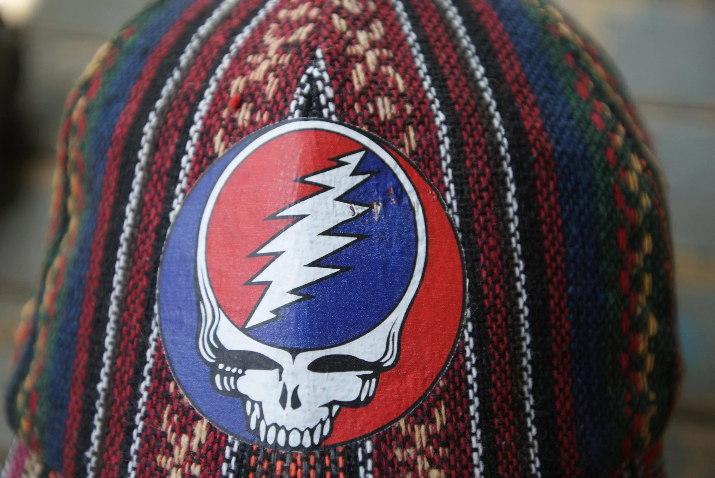 Boho Classic Steal Your Face Cap, Grateful Dead Inspired Deadhead Hat, Psychedelic Bohemian Festival Cap, Casual Concert Ha