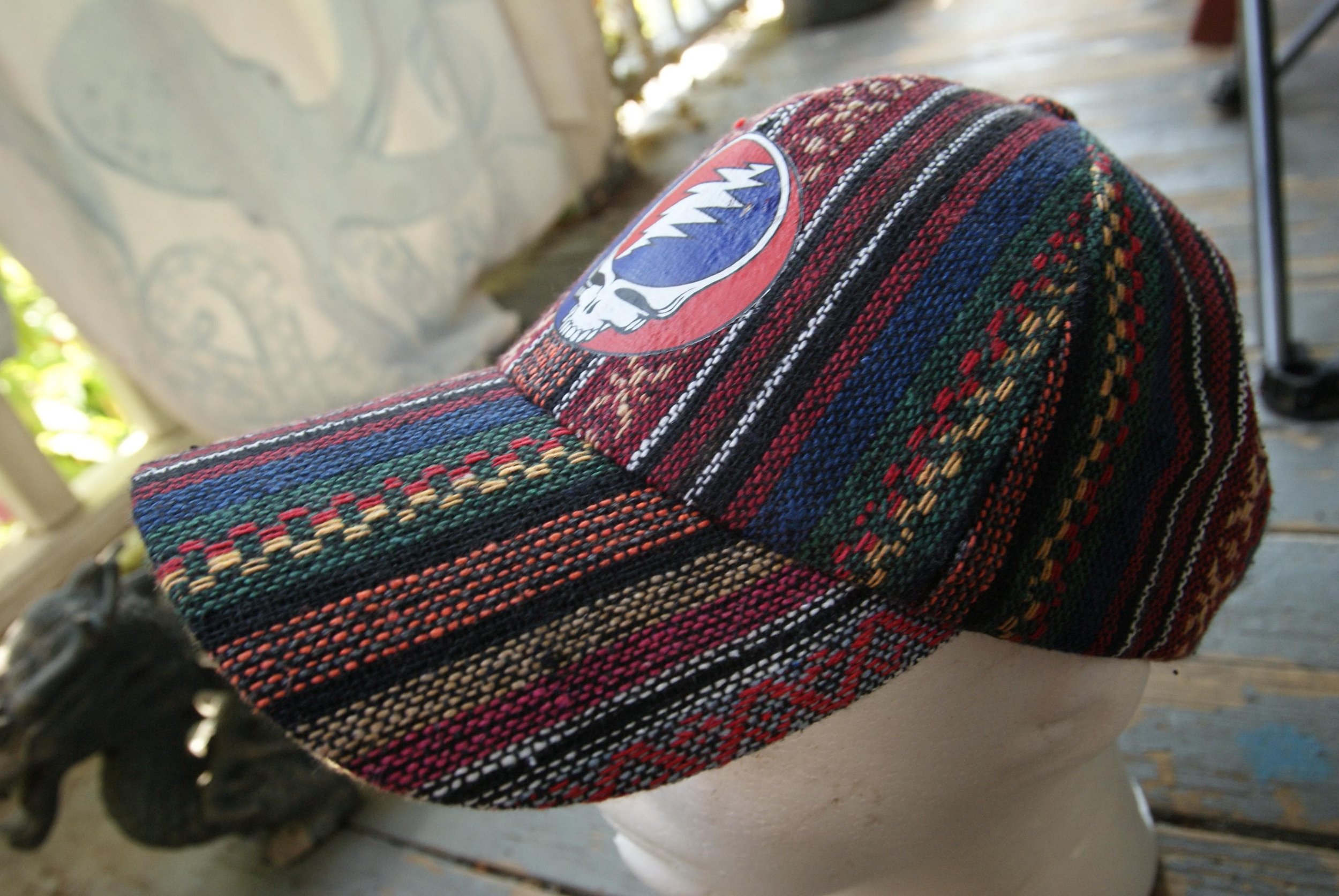 Boho Classic Steal Your Face Cap, Grateful Dead Inspired Deadhead Hat, Psychedelic Bohemian Festival Cap, Casual Concert Ha