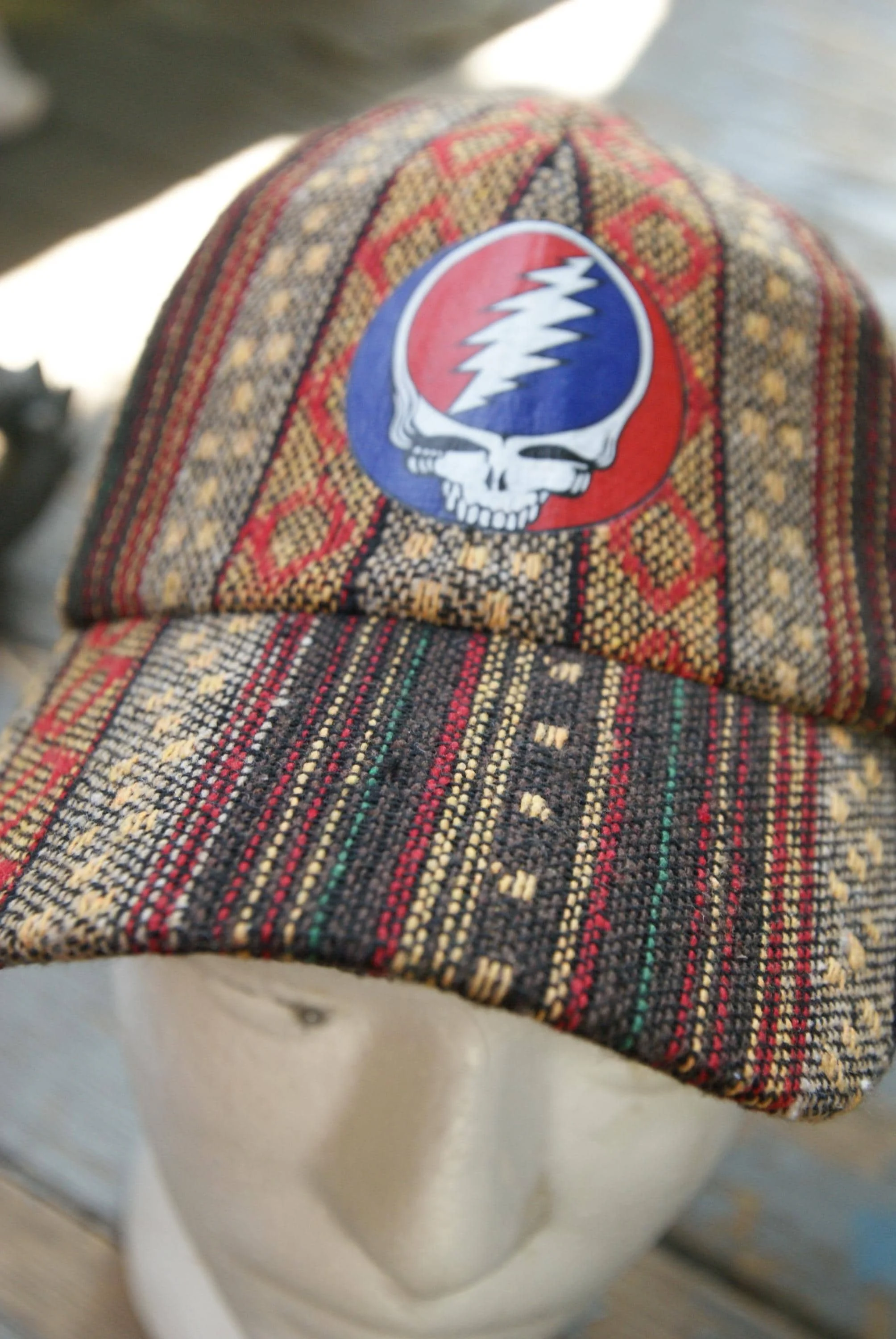 Grateful Dead Stealie Cap Boho Style | Upcycled Deadhead Hat | Adjustable Festival Cap | Clean Statement Headwear