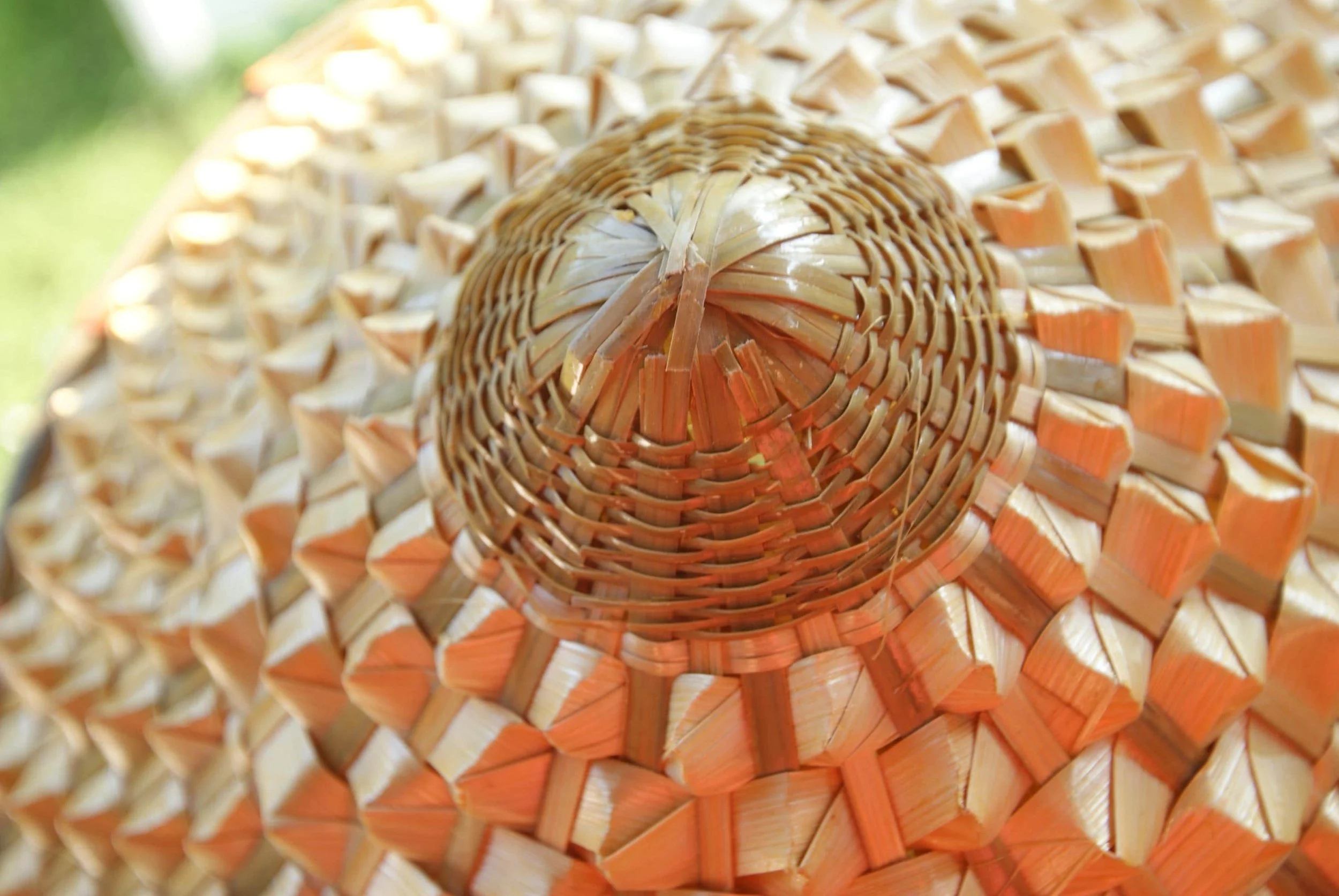 Traditional Asian Flower Weave Conical Hat, Woven Palm Leaf Sun Hat, Field Shelter Series, Handwoven Natural Fiber Hat