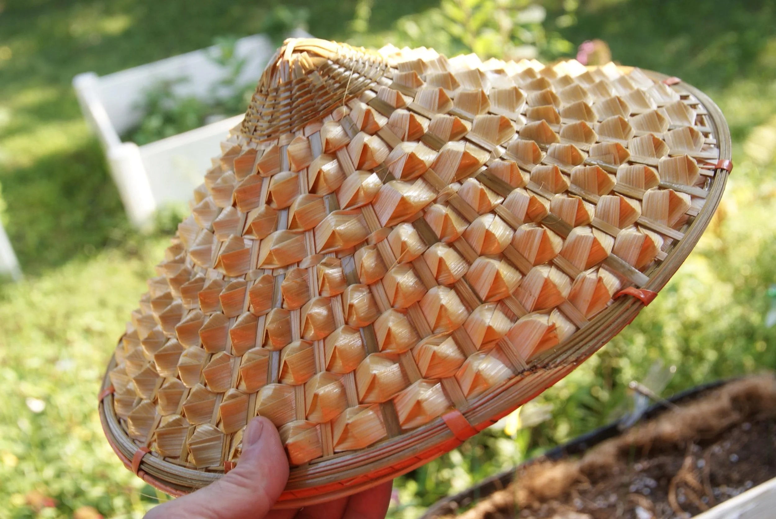 Traditional Asian Flower Weave Conical Hat, Woven Palm Leaf Sun Hat, Field Shelter Series, Handwoven Natural Fiber Hat