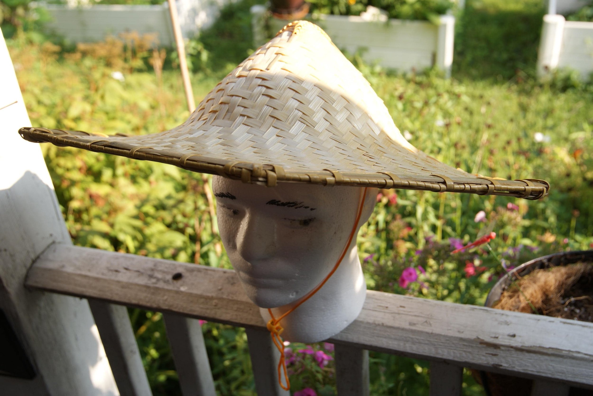 Hexagonal Bamboo Sun Hat, Six Sided Asian Conical Hat, Woven Natural Fiber Field Shelter
