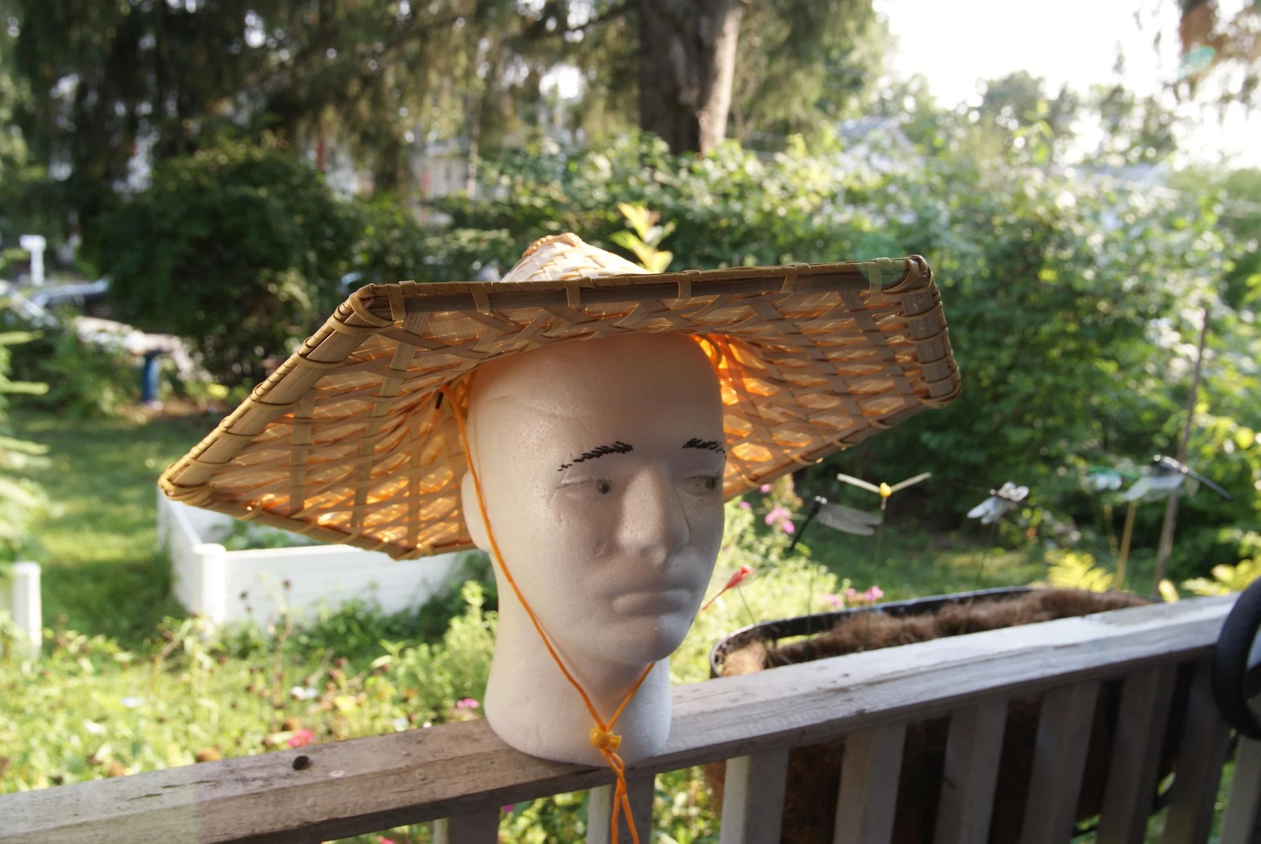 Hexagonal Bamboo Sun Hat, Six Sided Asian Conical Hat, Woven Natural Fiber Field Shelter