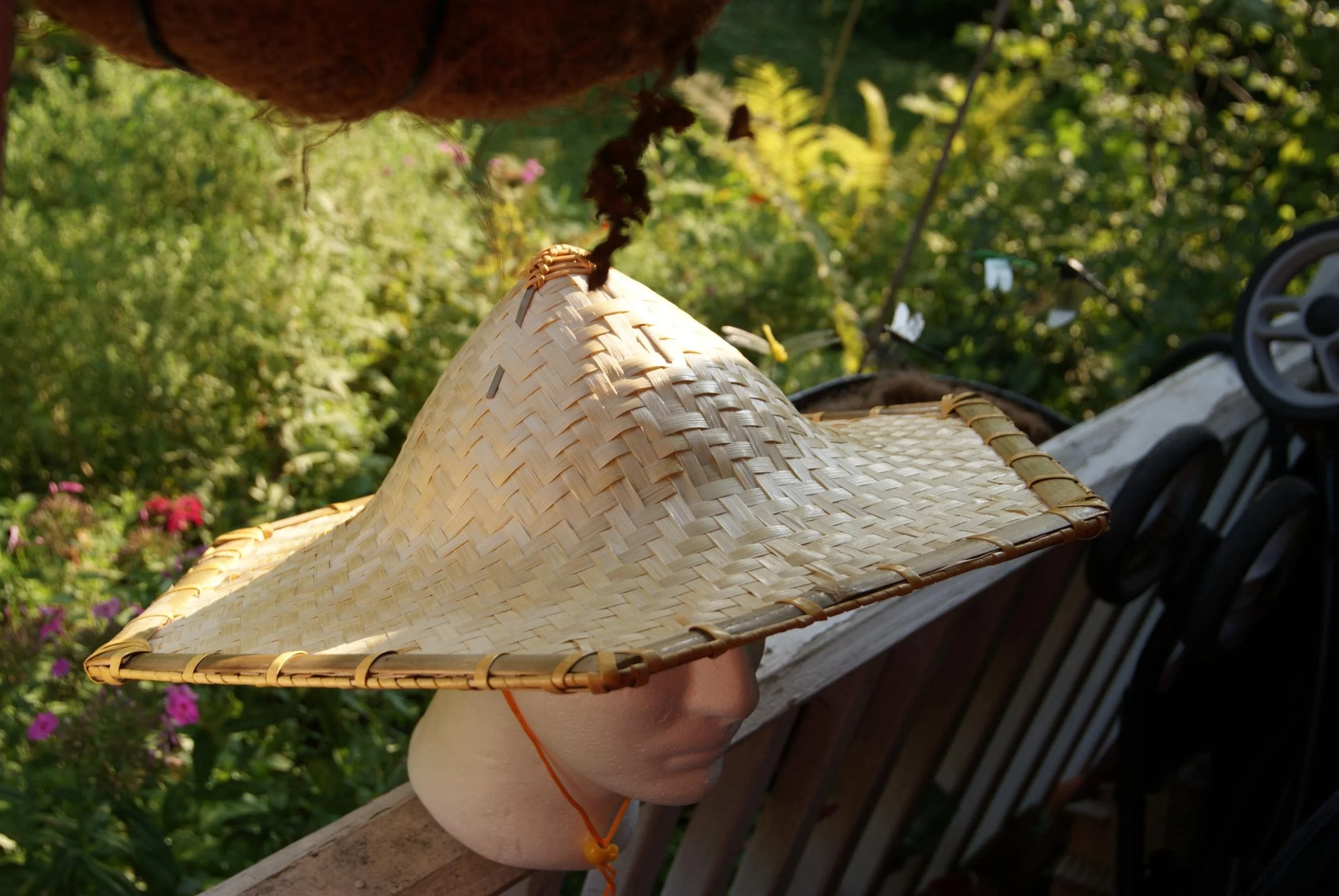 Hexagonal Bamboo Sun Hat, Six Sided Asian Conical Hat, Woven Natural Fiber Field Shelter