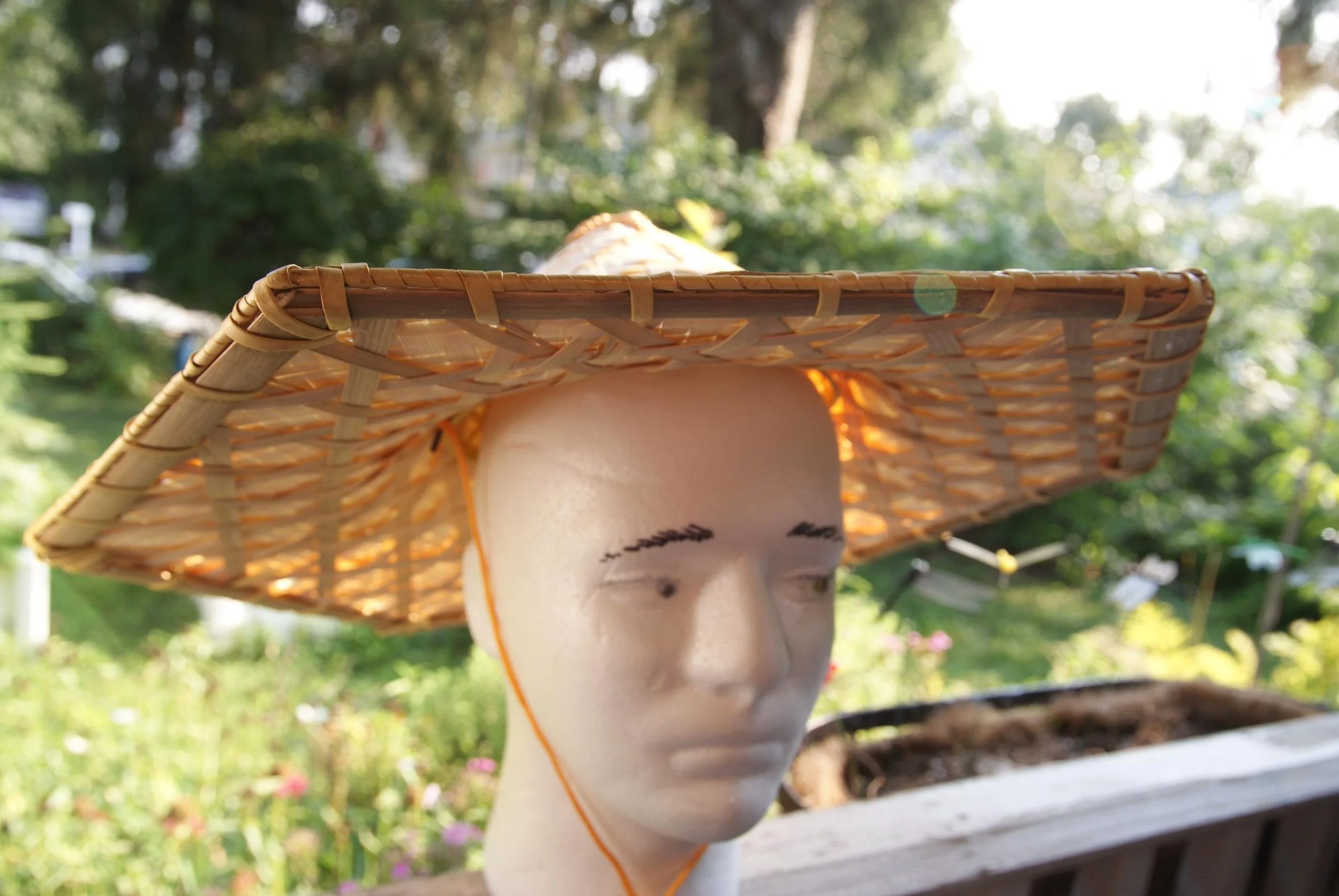 Hexagonal Bamboo Sun Hat, Six Sided Asian Conical Hat, Woven Natural Fiber Field Shelter