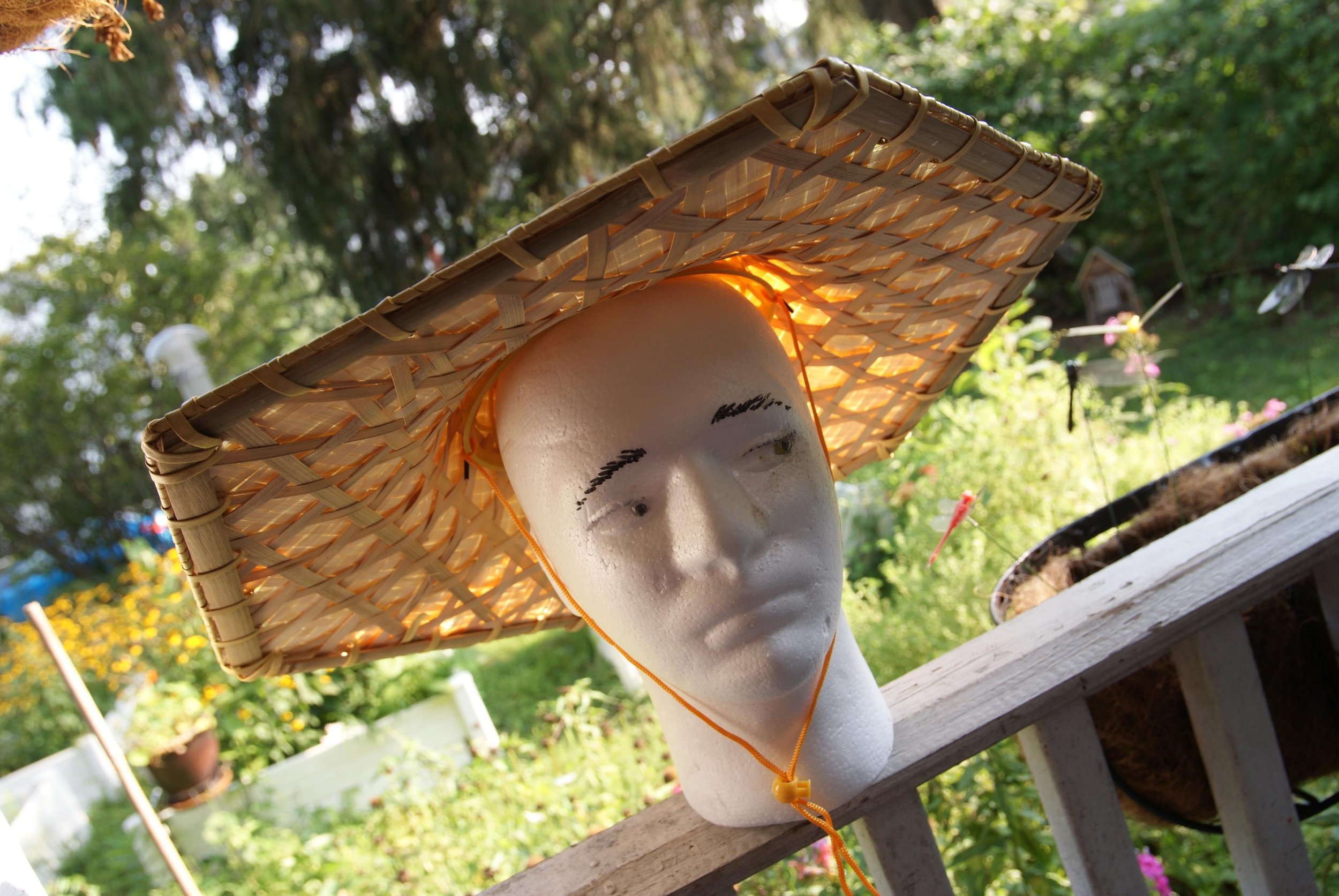 Hexagonal Bamboo Sun Hat, Six Sided Asian Conical Hat, Woven Natural Fiber Field Shelter