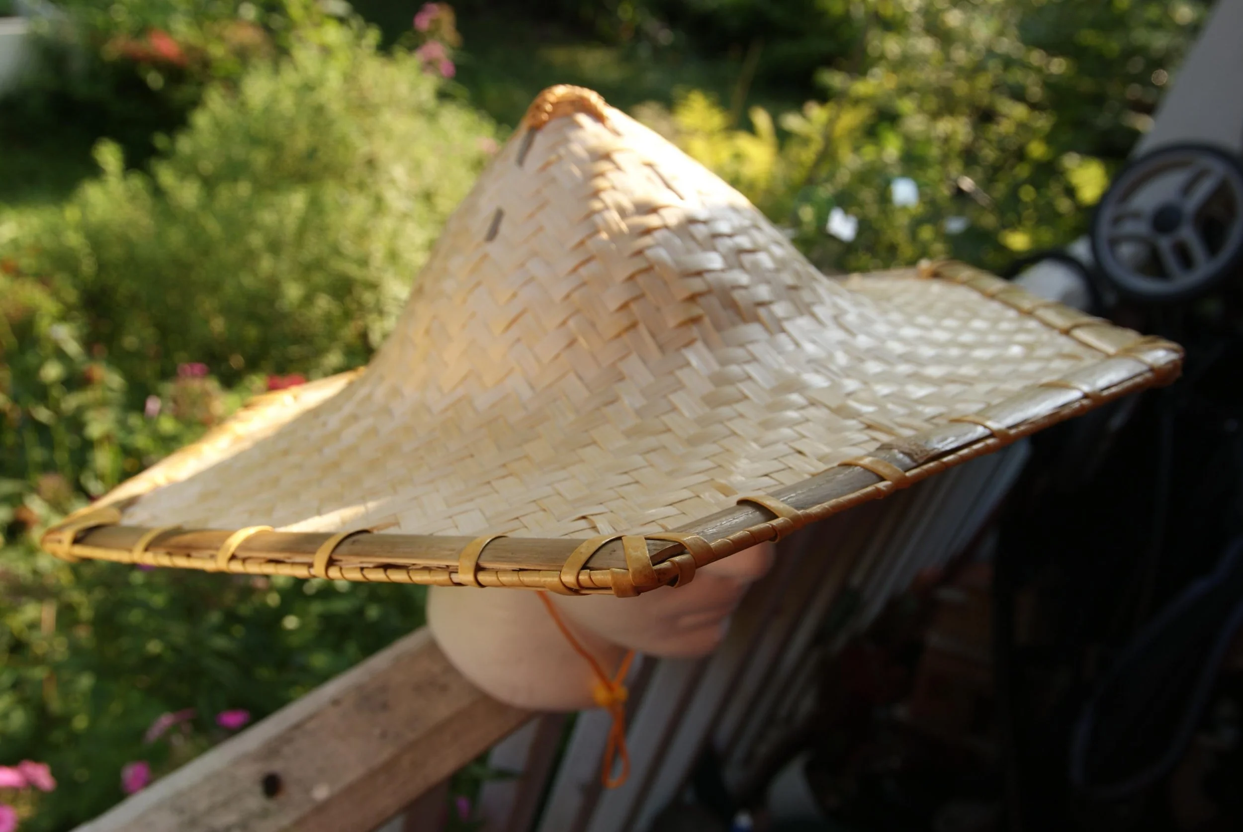 Hexagonal Bamboo Sun Hat, Six Sided Asian Conical Hat, Woven Natural Fiber Field Shelter