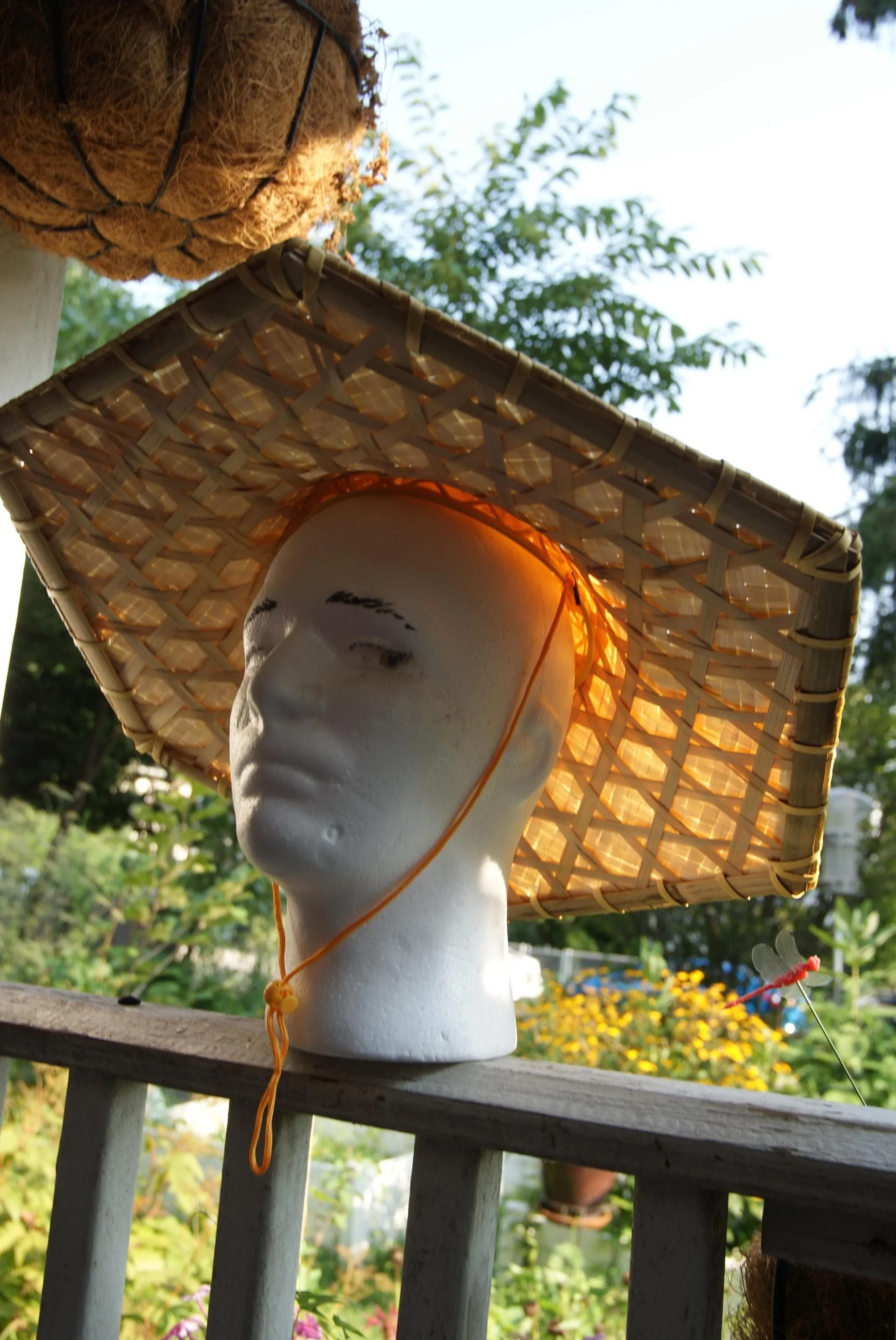 Hexagonal Bamboo Sun Hat, Six Sided Asian Conical Hat, Woven Natural Fiber Field Shelter
