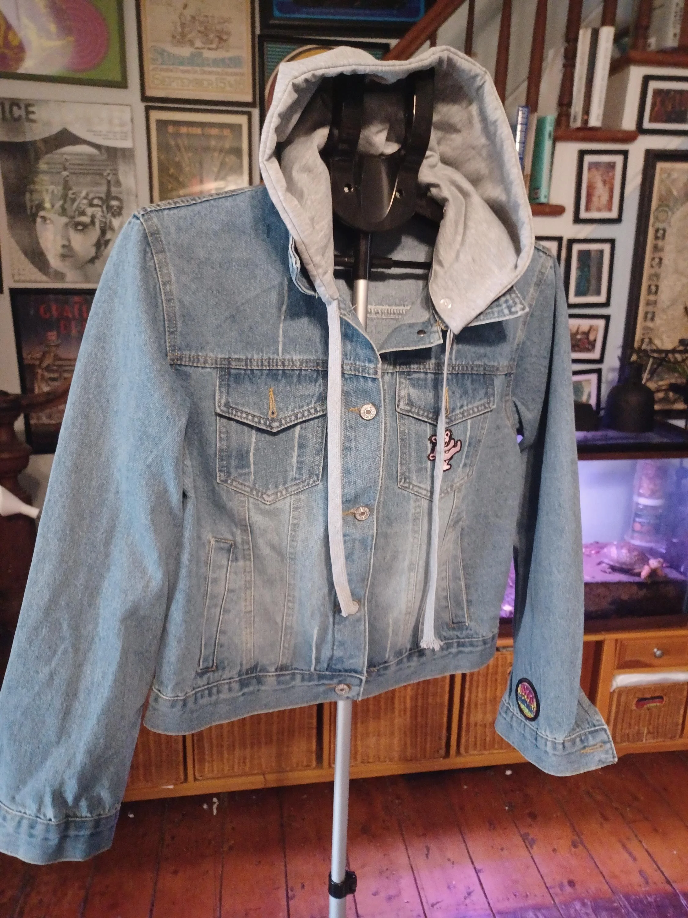 Grateful Dead Denim Jacket Womens Large | Dancing Bear Lightning Bolt OOAK Archive Artifact