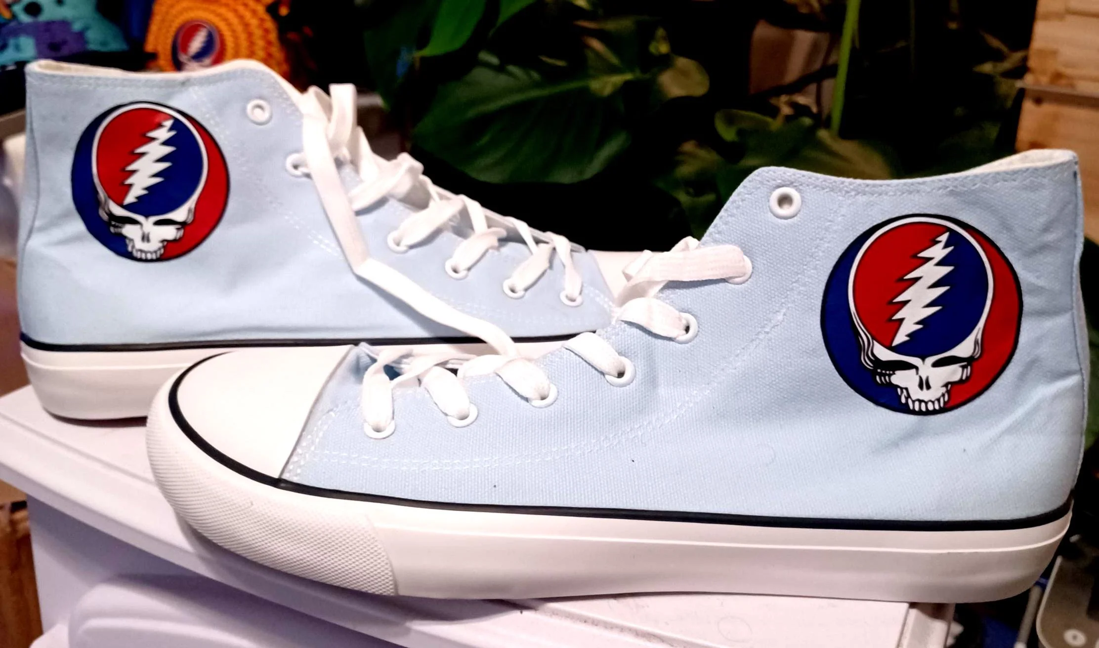 Light Blue Stealie High Top Sneakers Size 12 | Grateful Dead Inspired Canvas Shoes | Festival Sneakers | Boho Music Lover Gift
