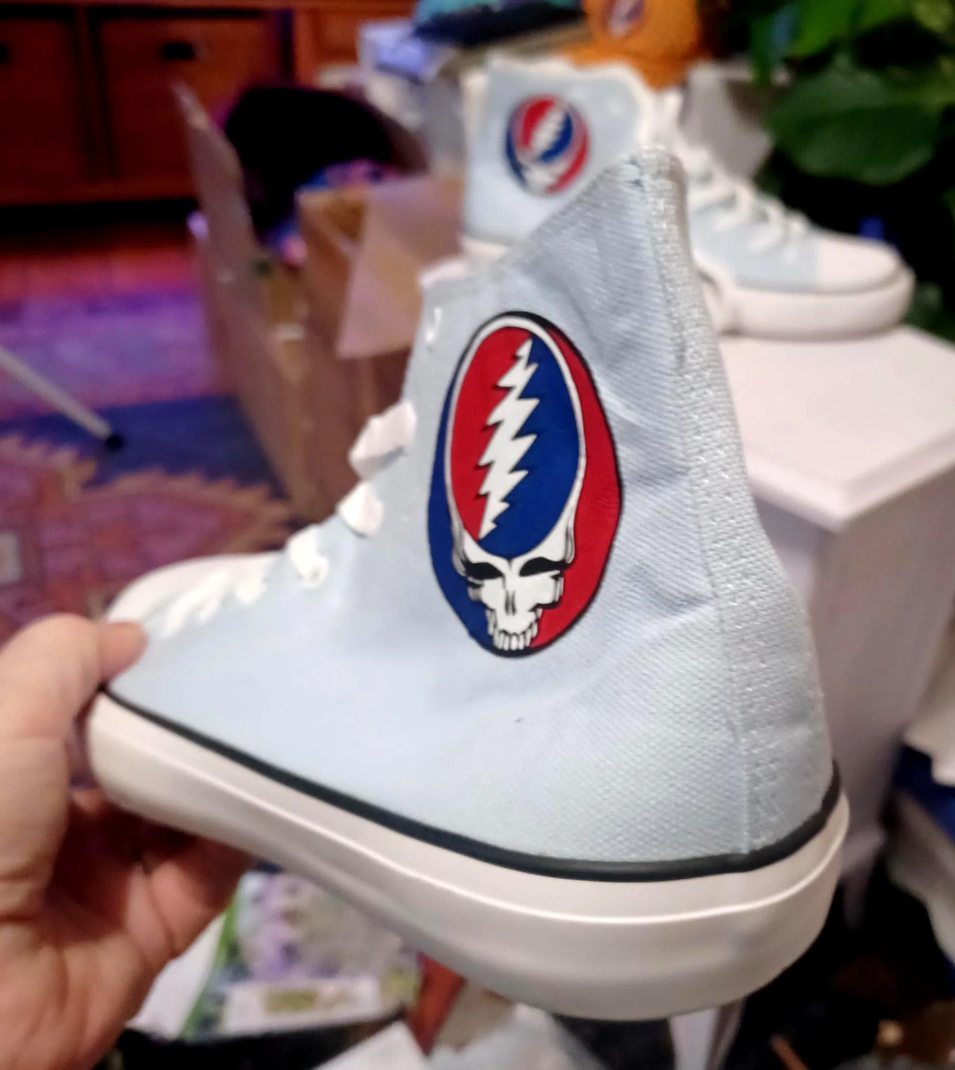 Light Blue Stealie High Top Sneakers Size 12 | Grateful Dead Inspired Canvas Shoes | Festival Sneakers | Boho Music Lover Gift